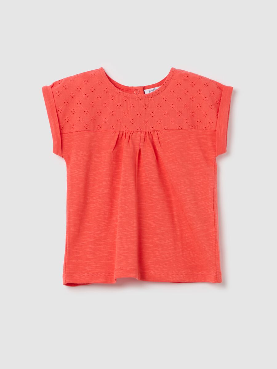 Cotton T-shirt with broderie anglaise insert_0