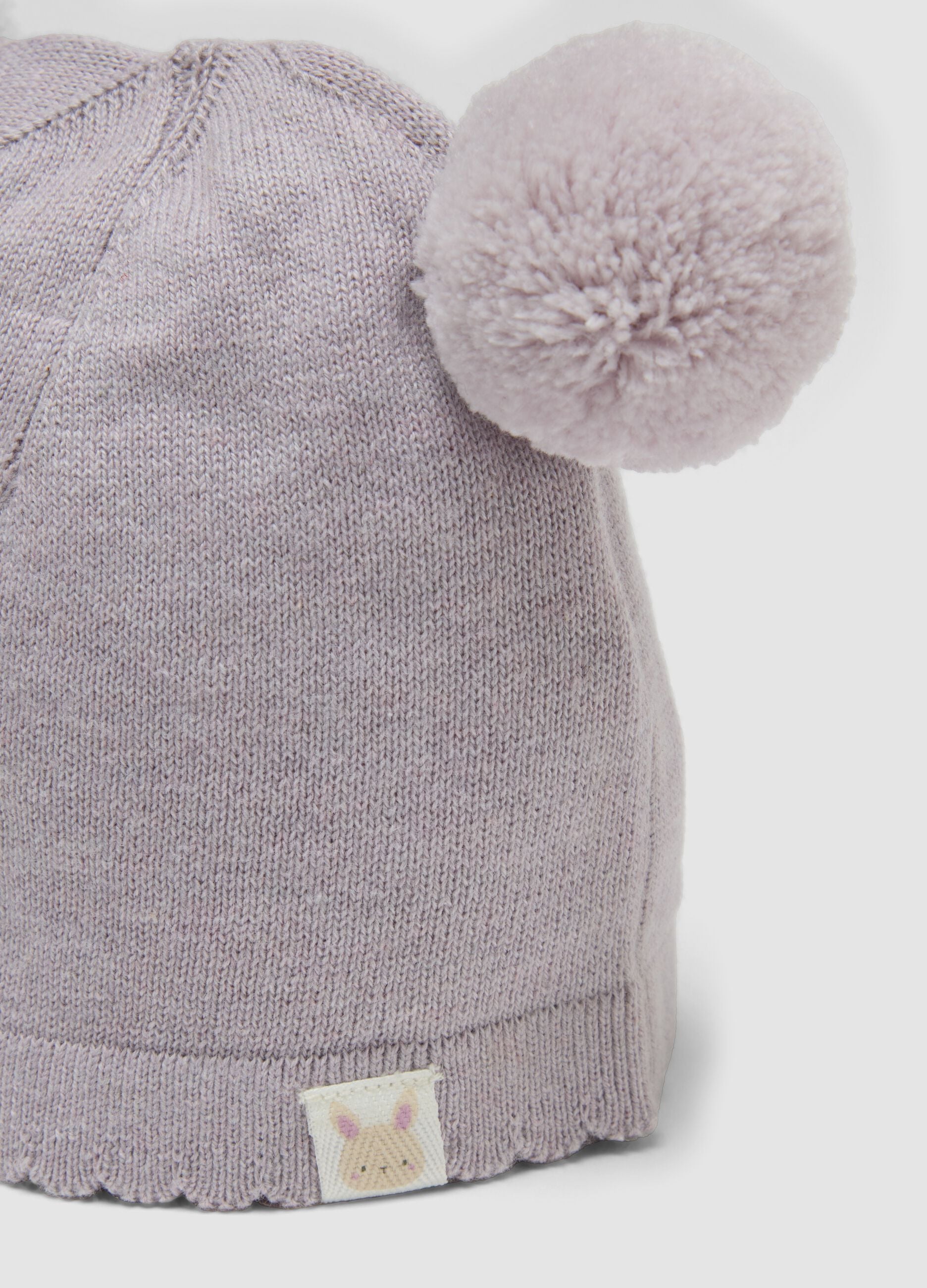 Pink pure organic cotton knitted hat with pom‑poms for baby girl