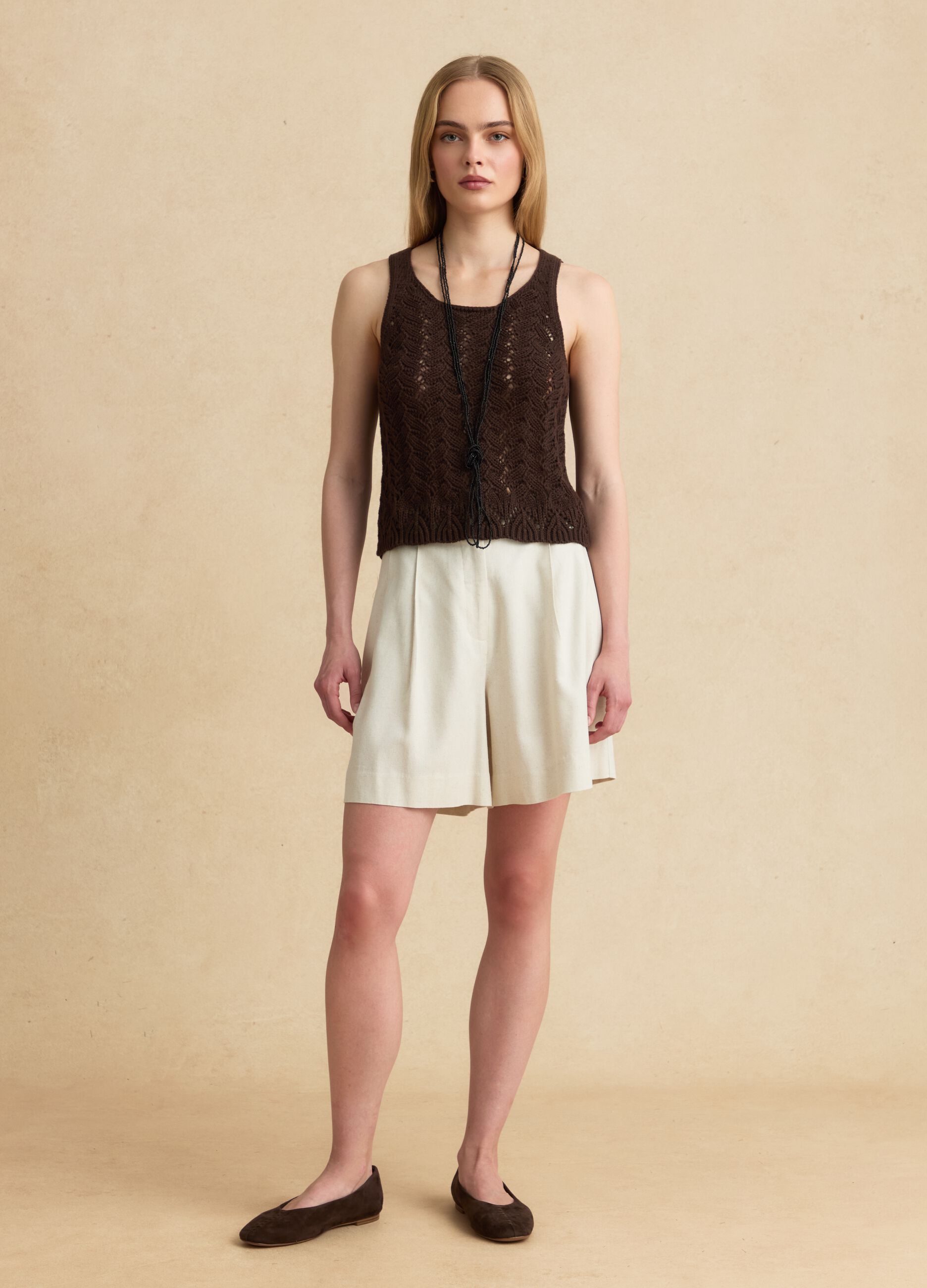 Brown pure cotton crochet tank top