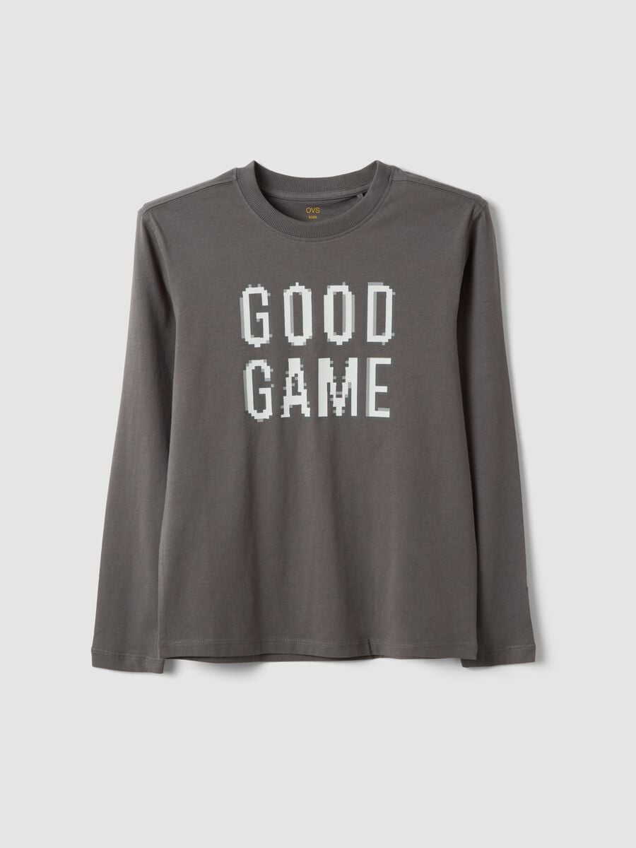 Grey pure organic cotton T-shirt with "Good Game" slogan for boys_3
