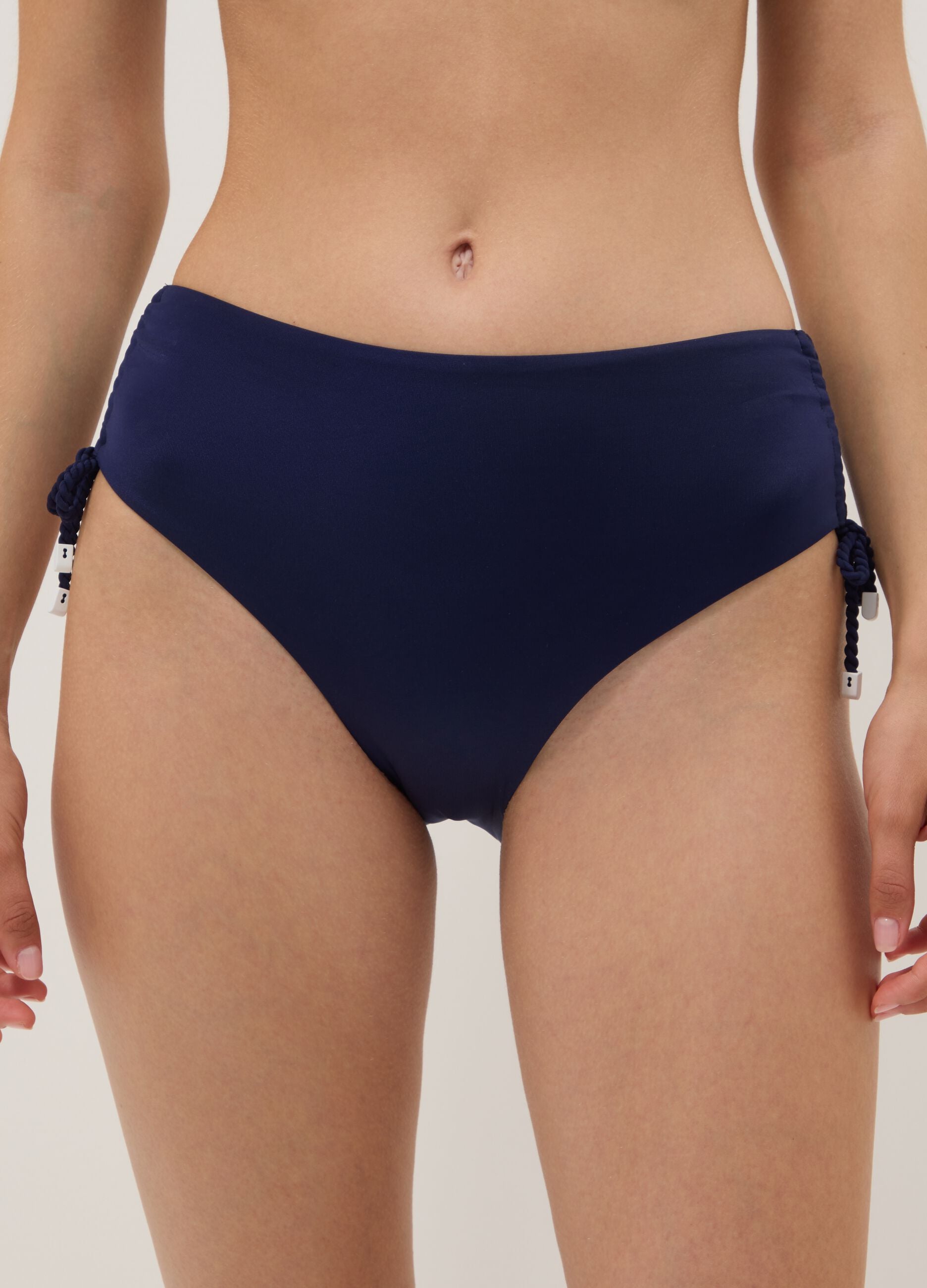 Blue bikini bottoms in stretch fabric with side ties