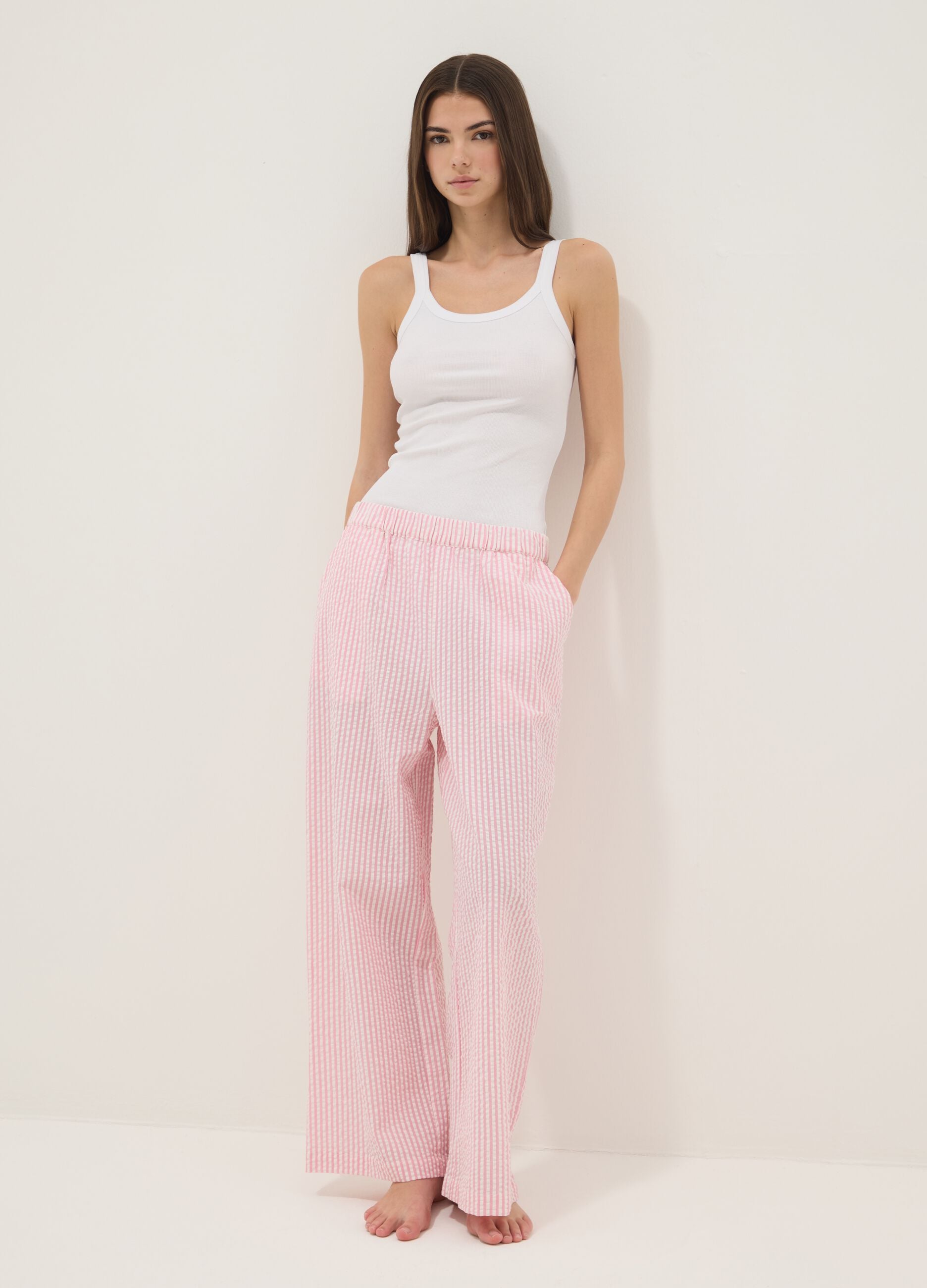 Multicoloured striped pure cotton pyjama trousers in regular fit