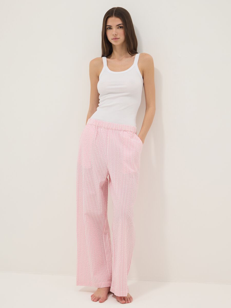 Pantaloni pigiama in puro cotone a righe multicolor regular fit_0