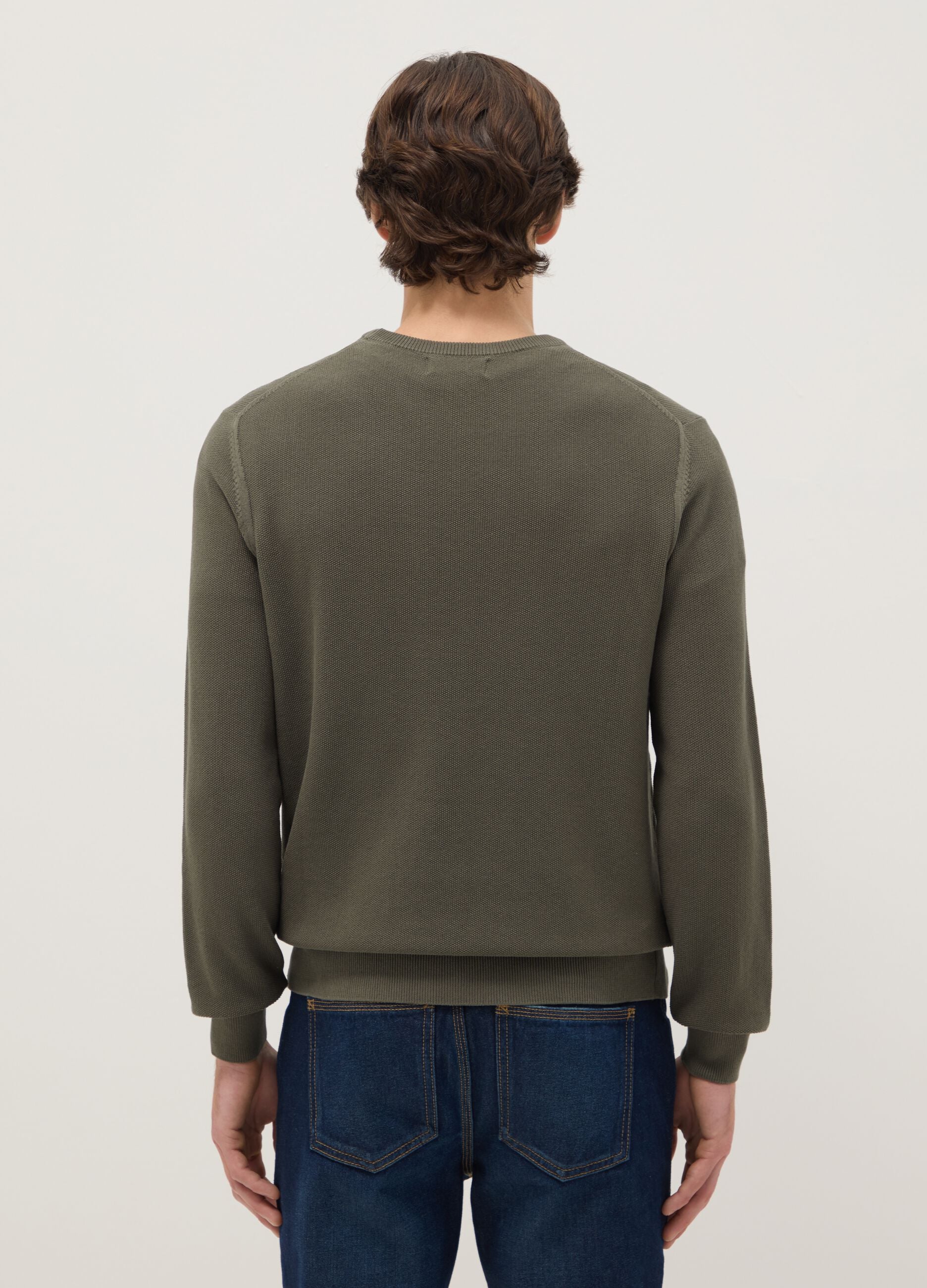 Green Crew Neck Sweater in Pure Cotton Regular Fit