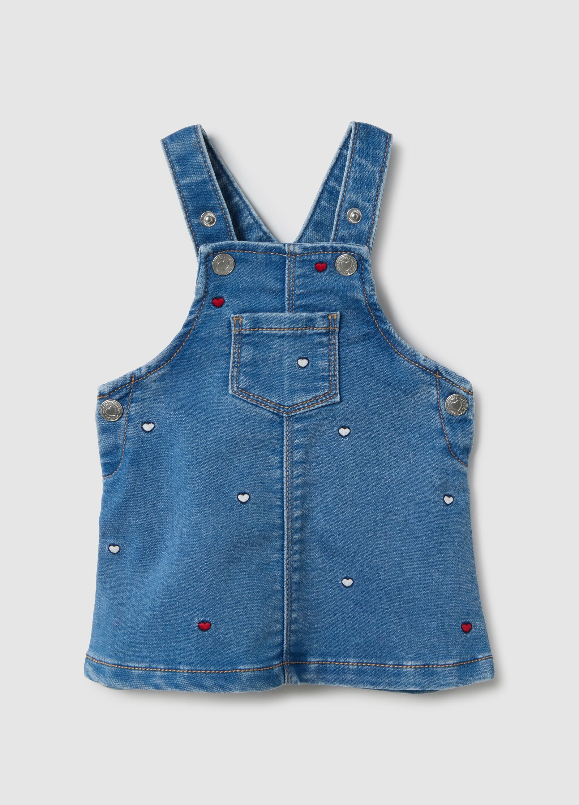 Babygirl blue cotton-blend regular fit dungaree skirt with hearts