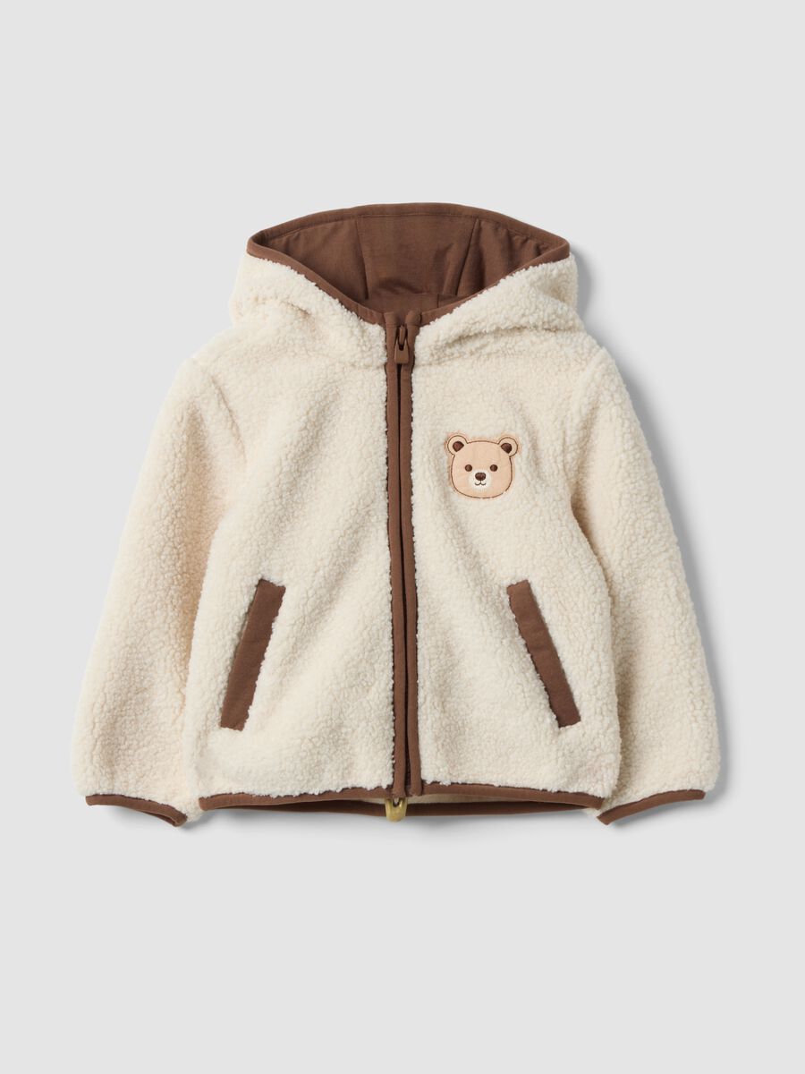 Giacca bianca con cappuccio e zip effetto teddy per bimbo_0