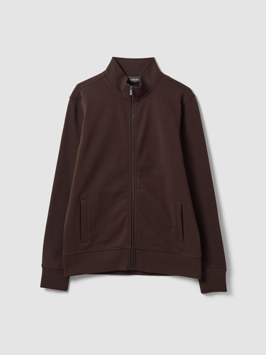 Brown cotton-blend sweatshirt with crew neck and zip, regular fit_3