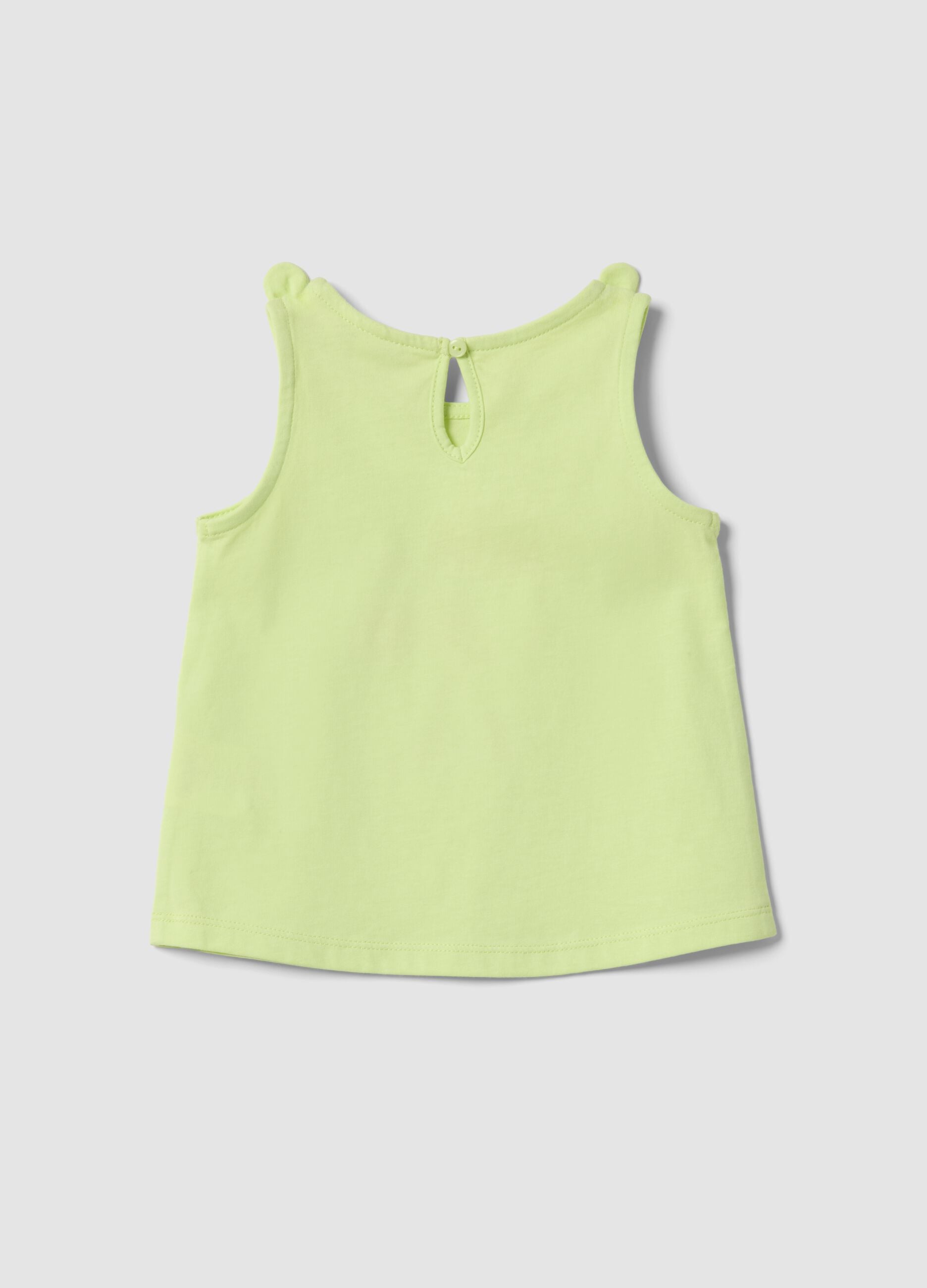 Girls' Regular Fit Green Cotton Vest with Cherries