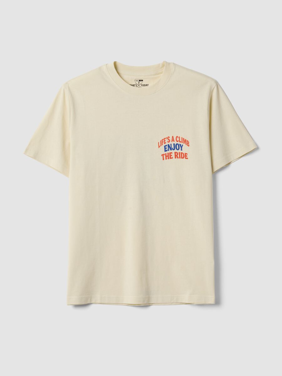 Beige pure cotton jersey T-shirt with slogan, regular fit_4