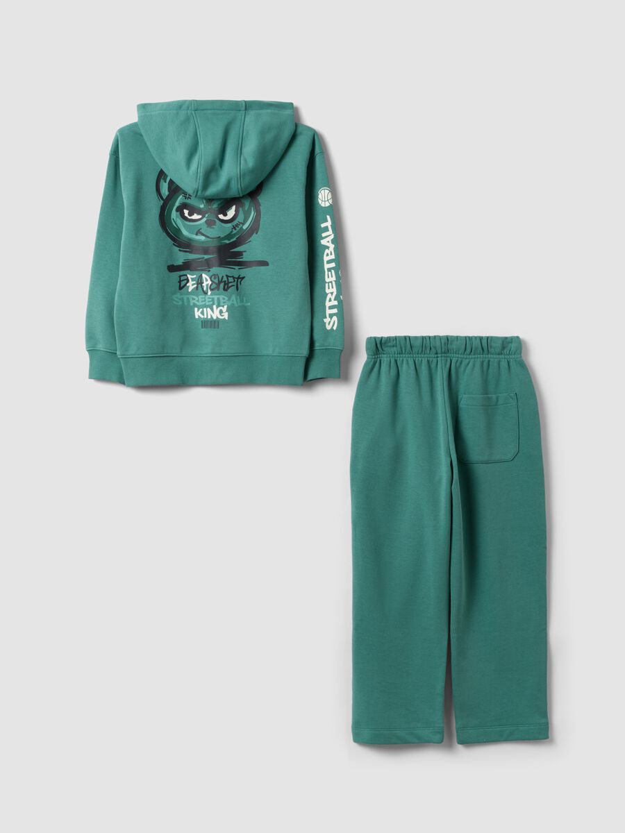 Green cotton-blend jogging set with hooded sweatshirt for boys_1