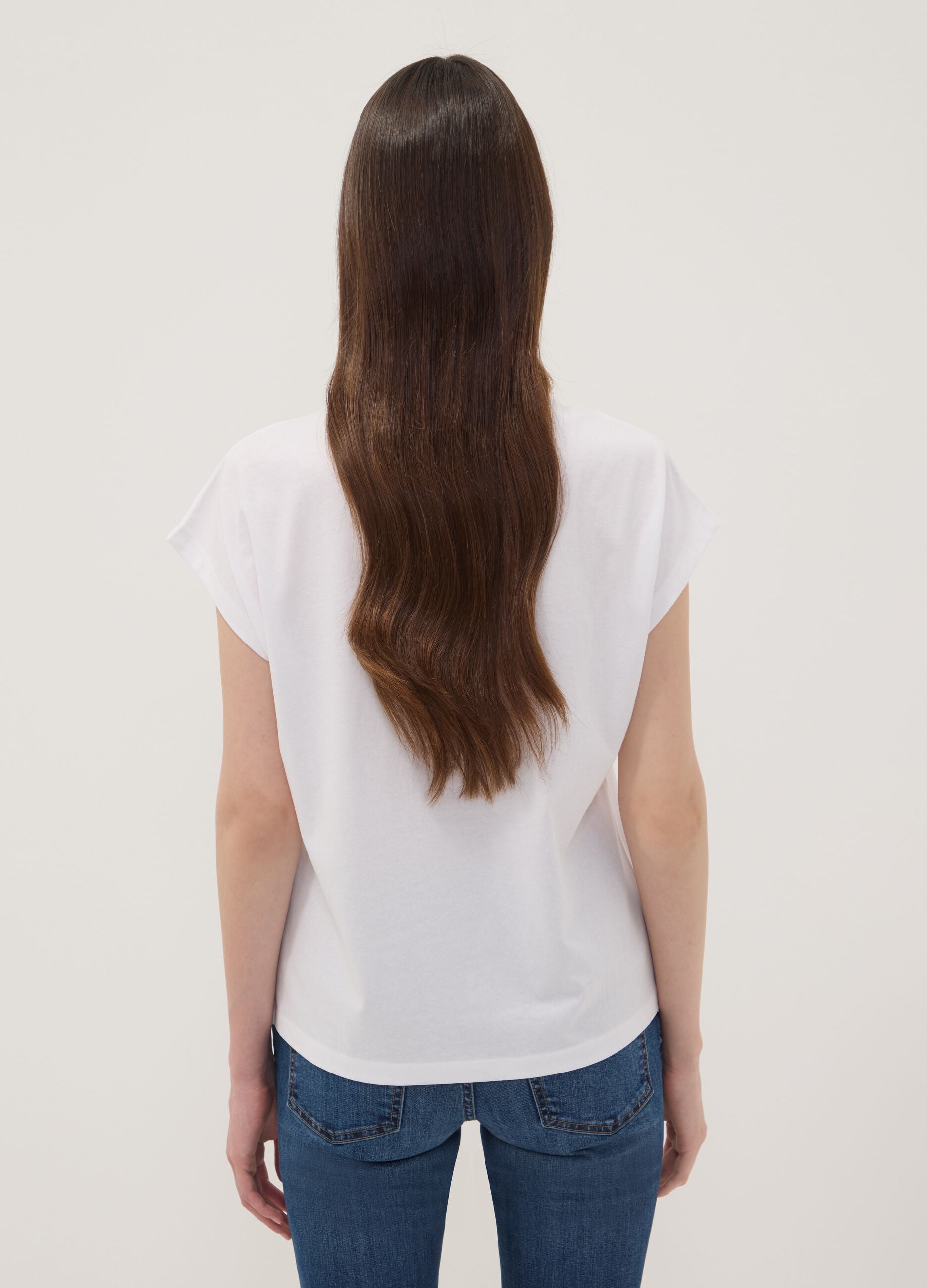 White pure cotton short-sleeve T-shirt, regular fit