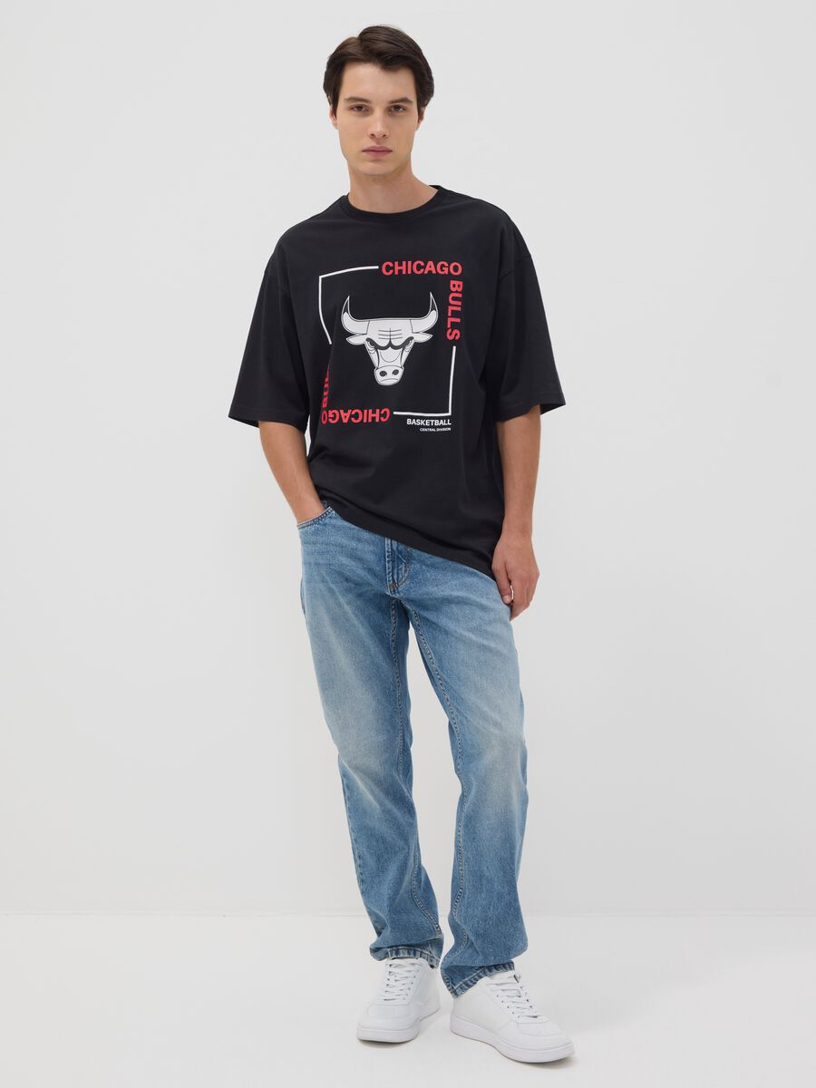 Black pure cotton T-shirt with Chicago Bulls print_1