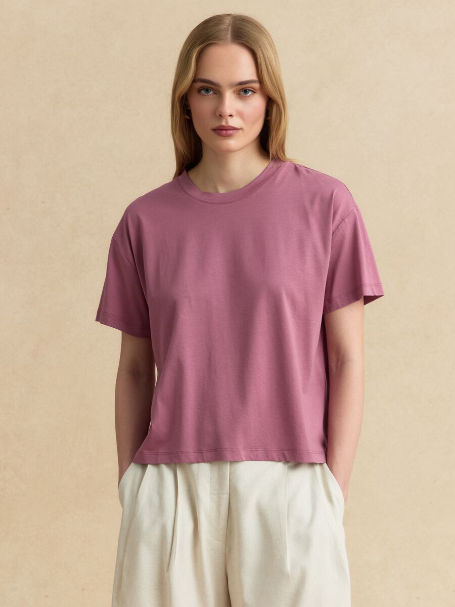 Pink short-sleeve T-shirt in lyocell and cotton blend_1