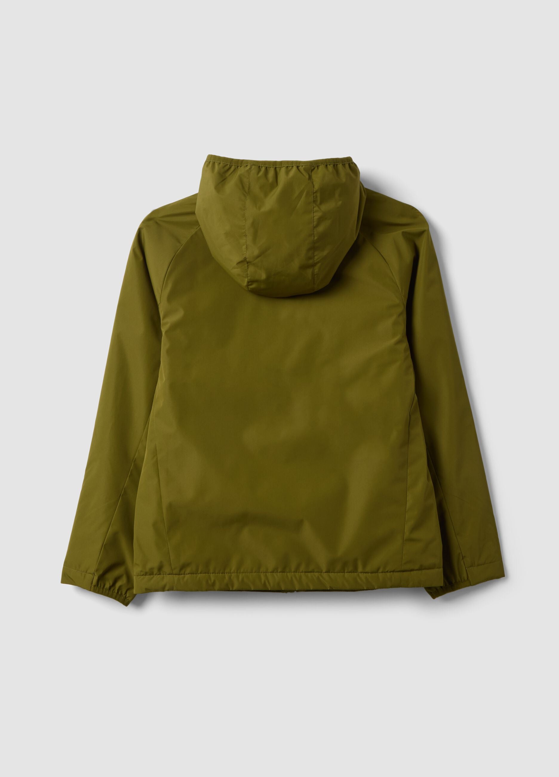 Green hooded rain jacket with zip for boys