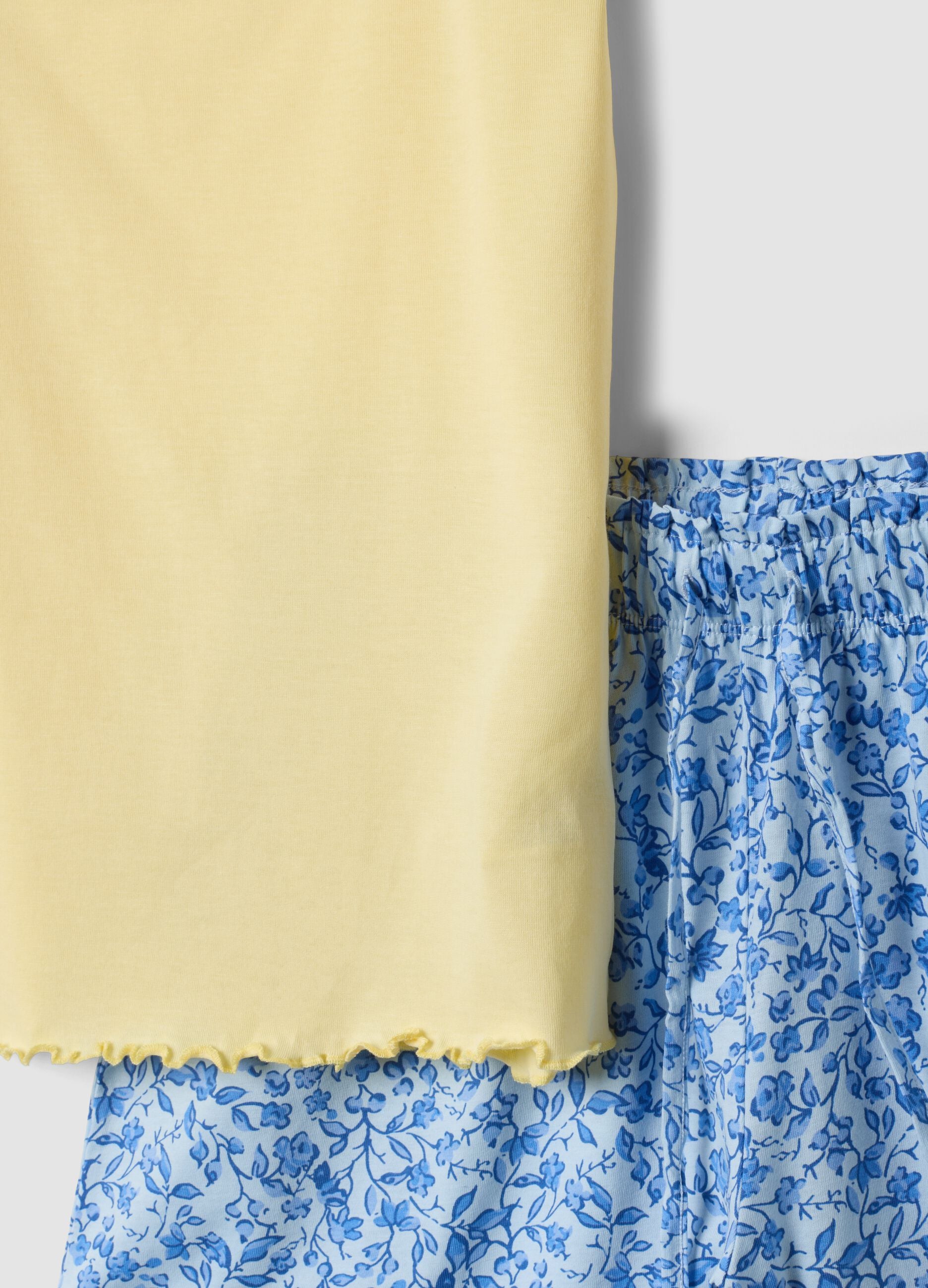 Yellow organic cotton pyjamas with thin-strap top