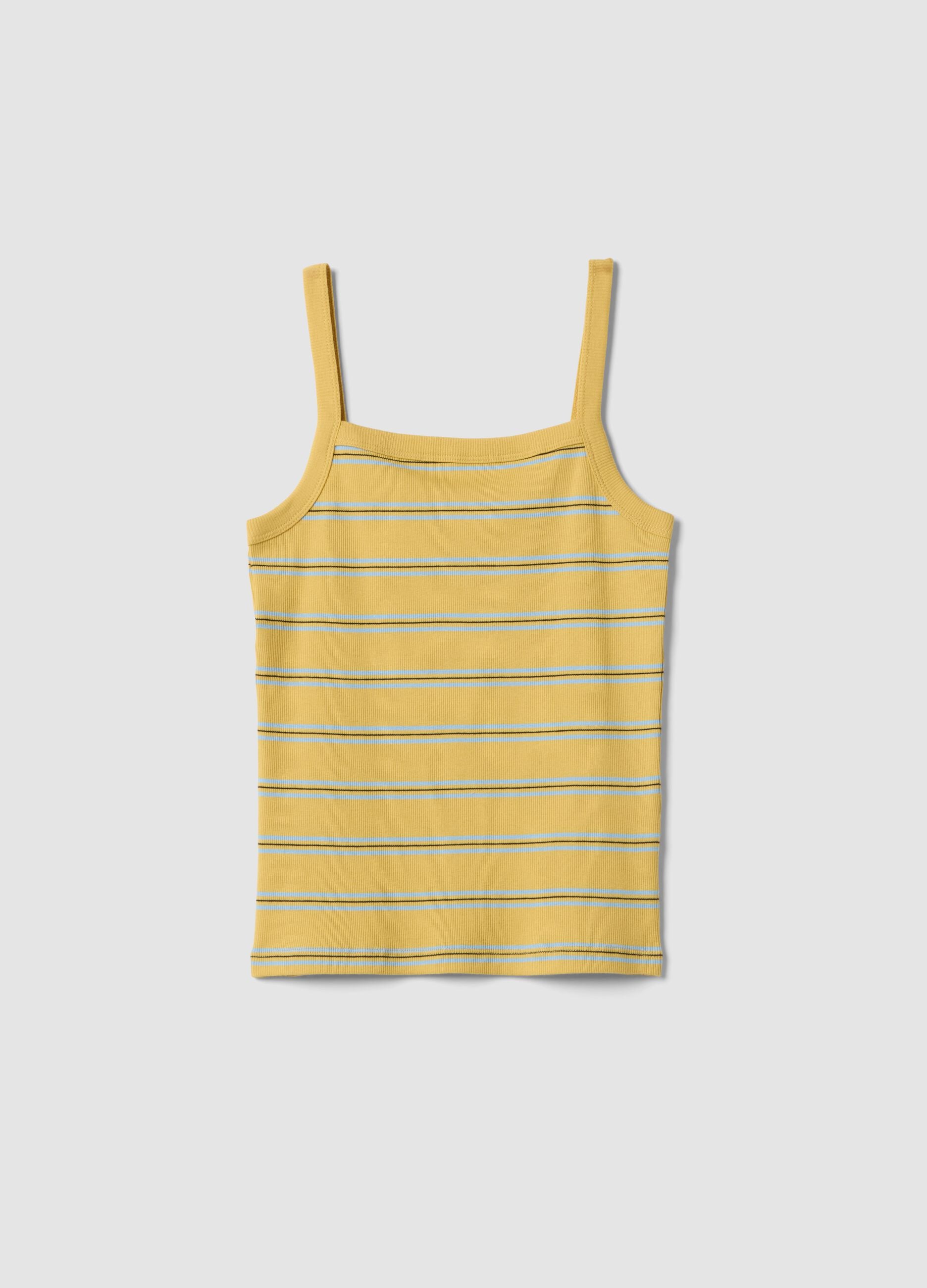 Yellow striped pure cotton regular-fit tank top