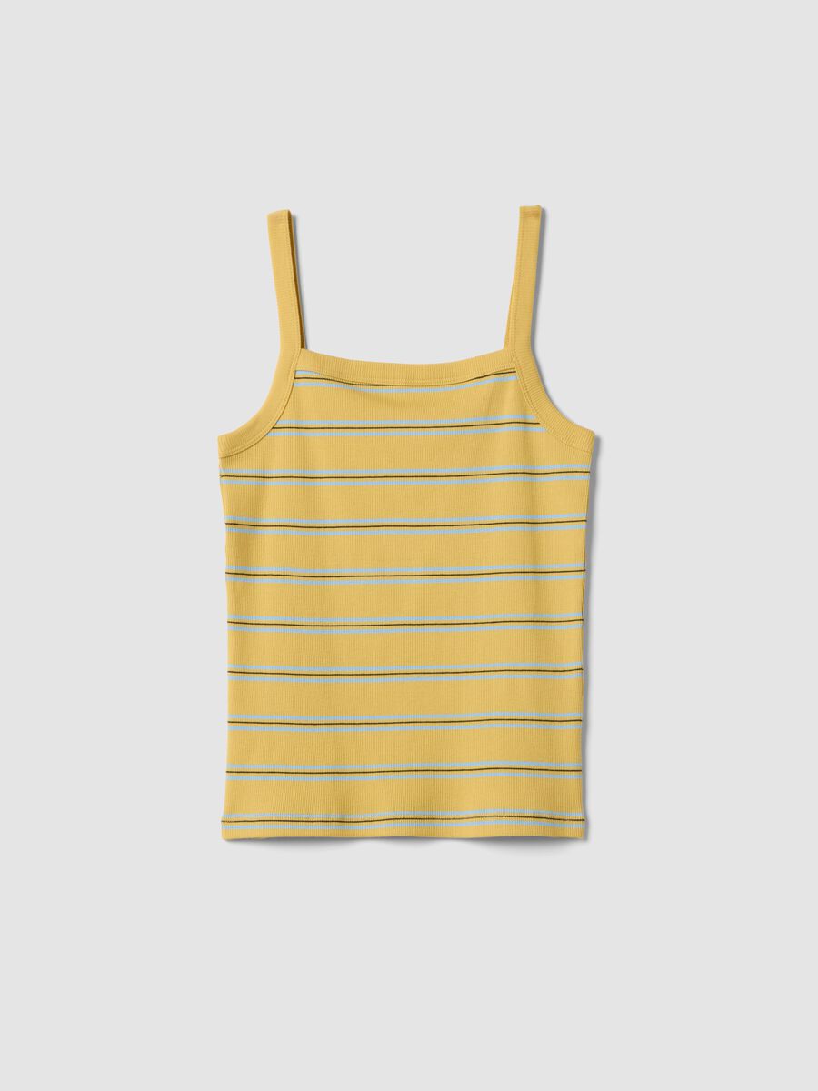 Yellow striped pure cotton regular-fit tank top_5