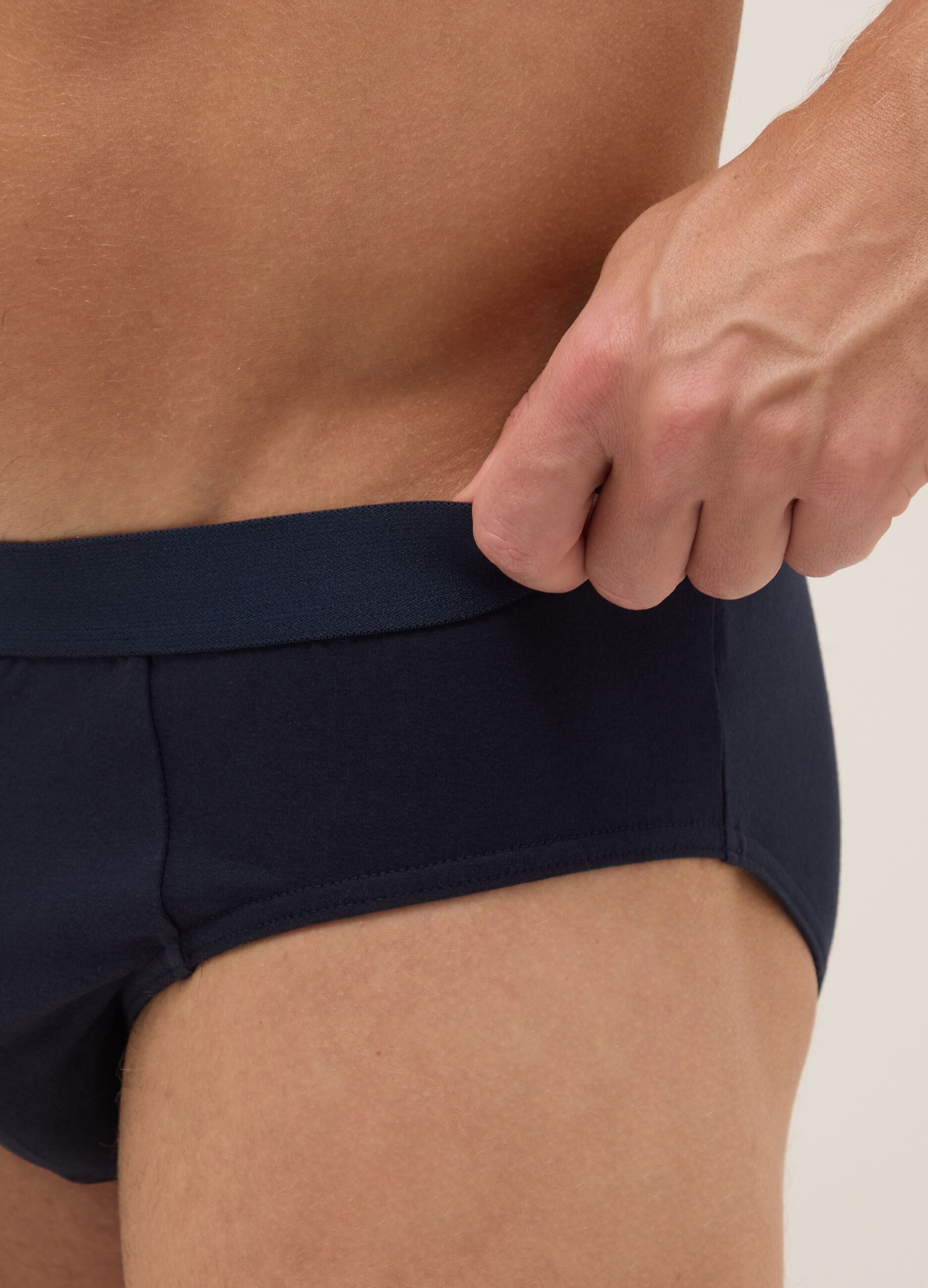 Blue stretch cotton regular fit three-pack briefs