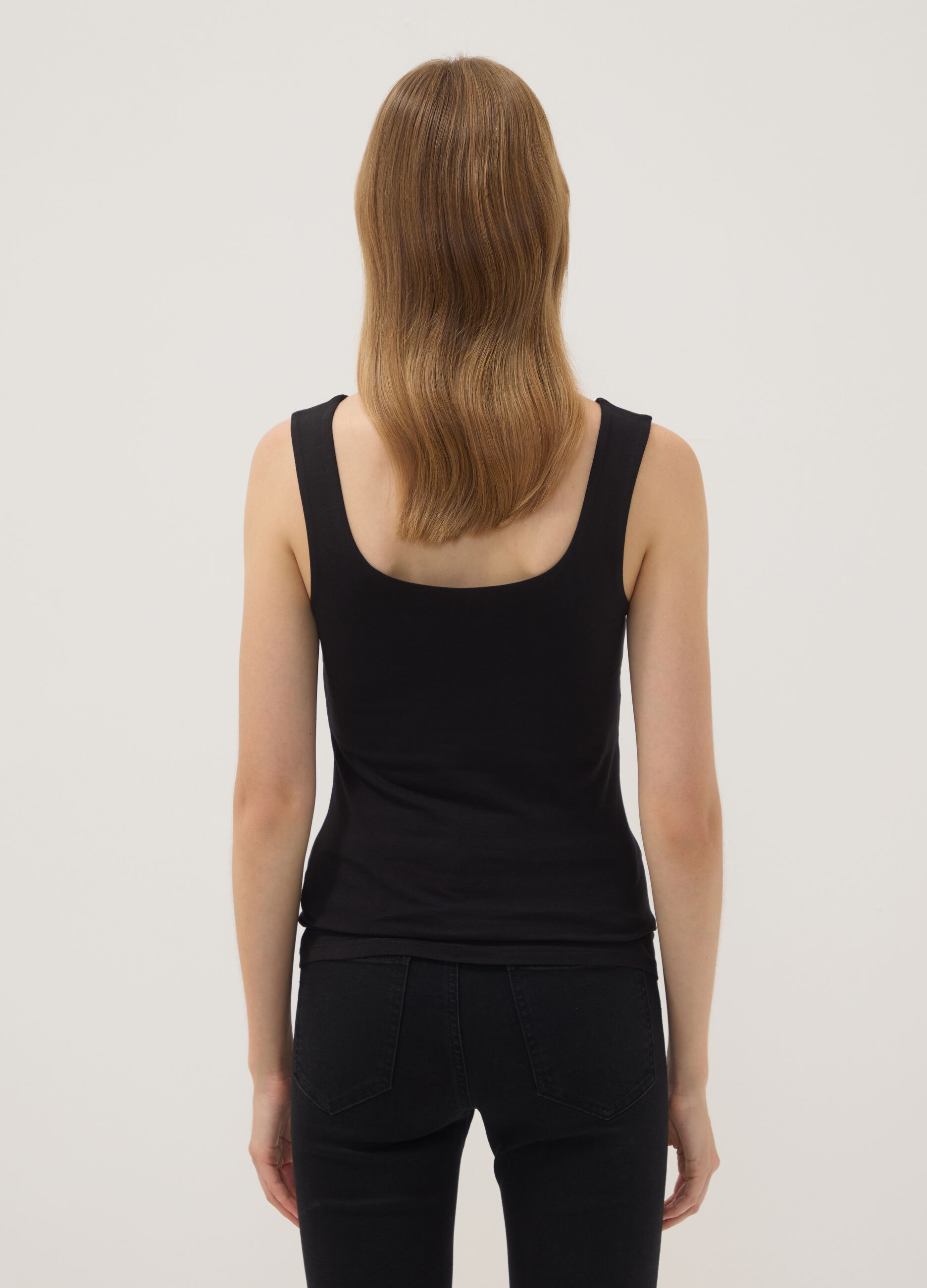 Black fitted stretch-cotton tank top