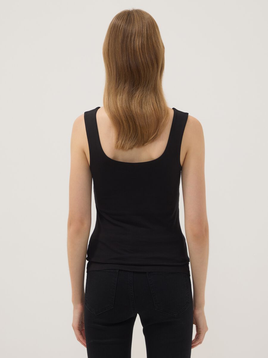 Black fitted stretch-cotton tank top_3