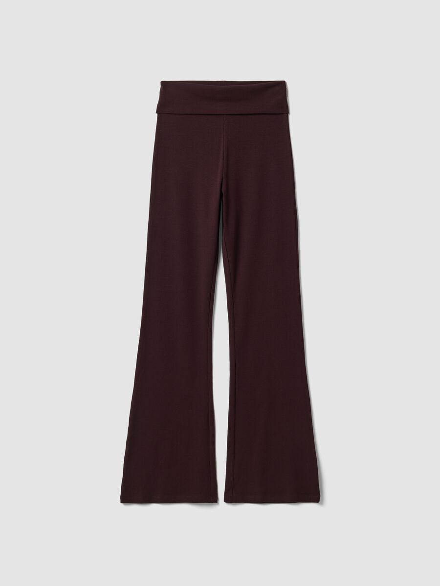 Brown ribbed pure cotton flared leggings_4