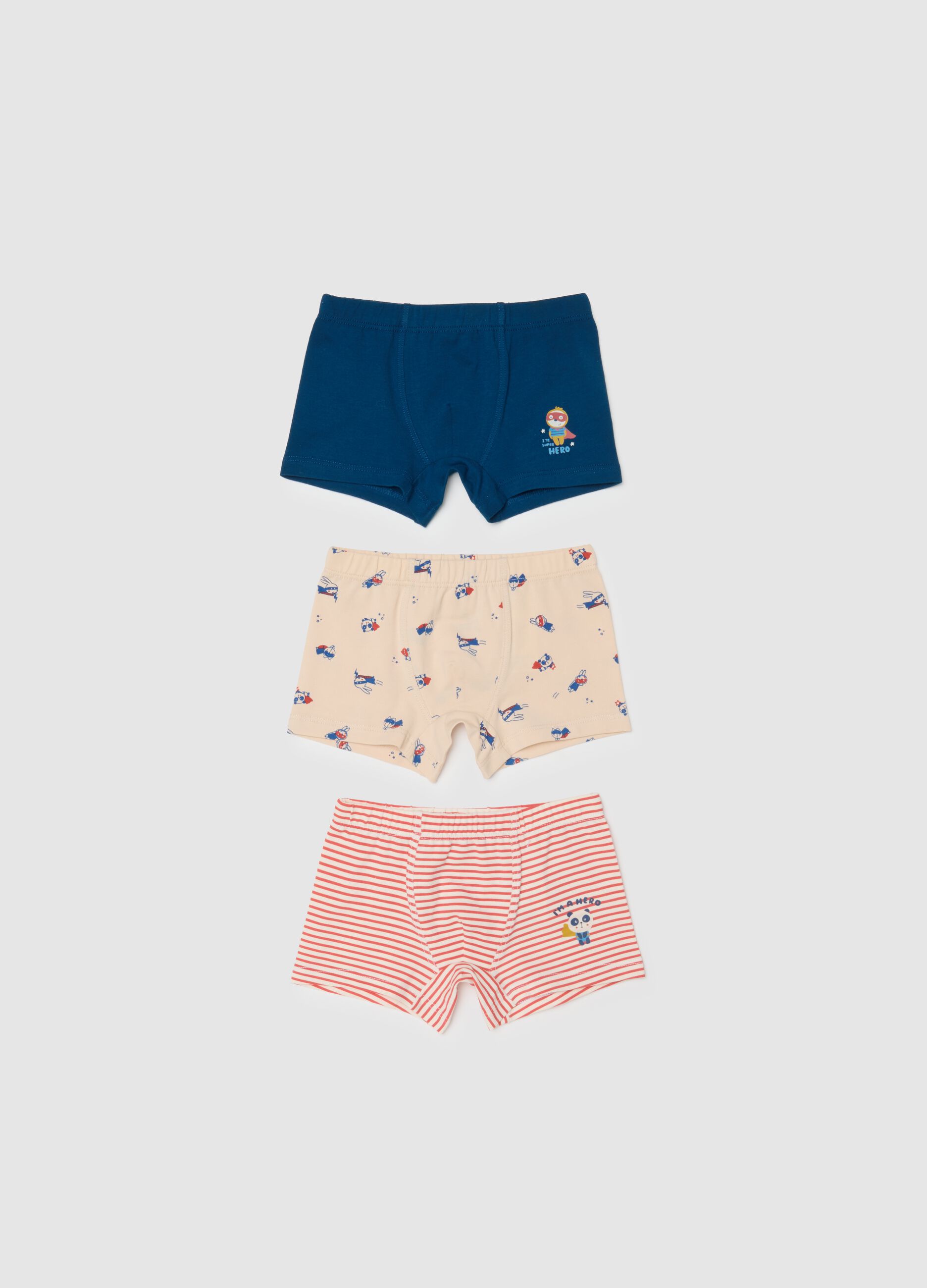 Pack of three multicolour stretch cotton baby boxers regular fit