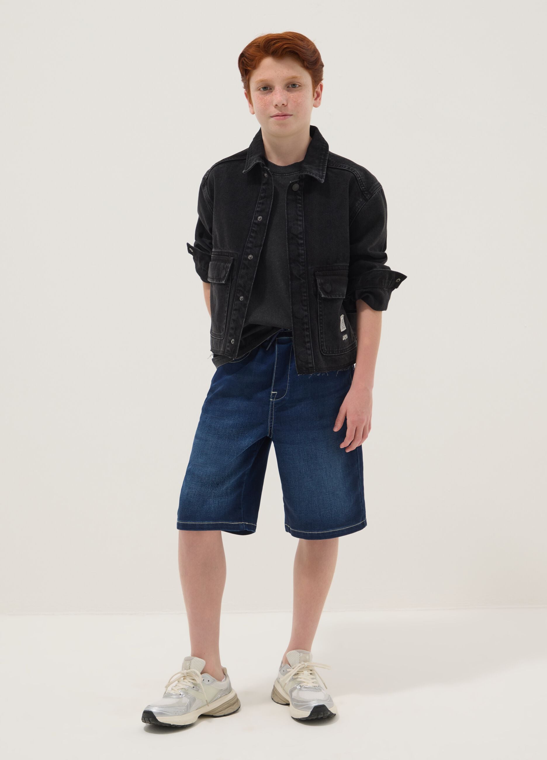 Blue denim shorts in stretch cotton