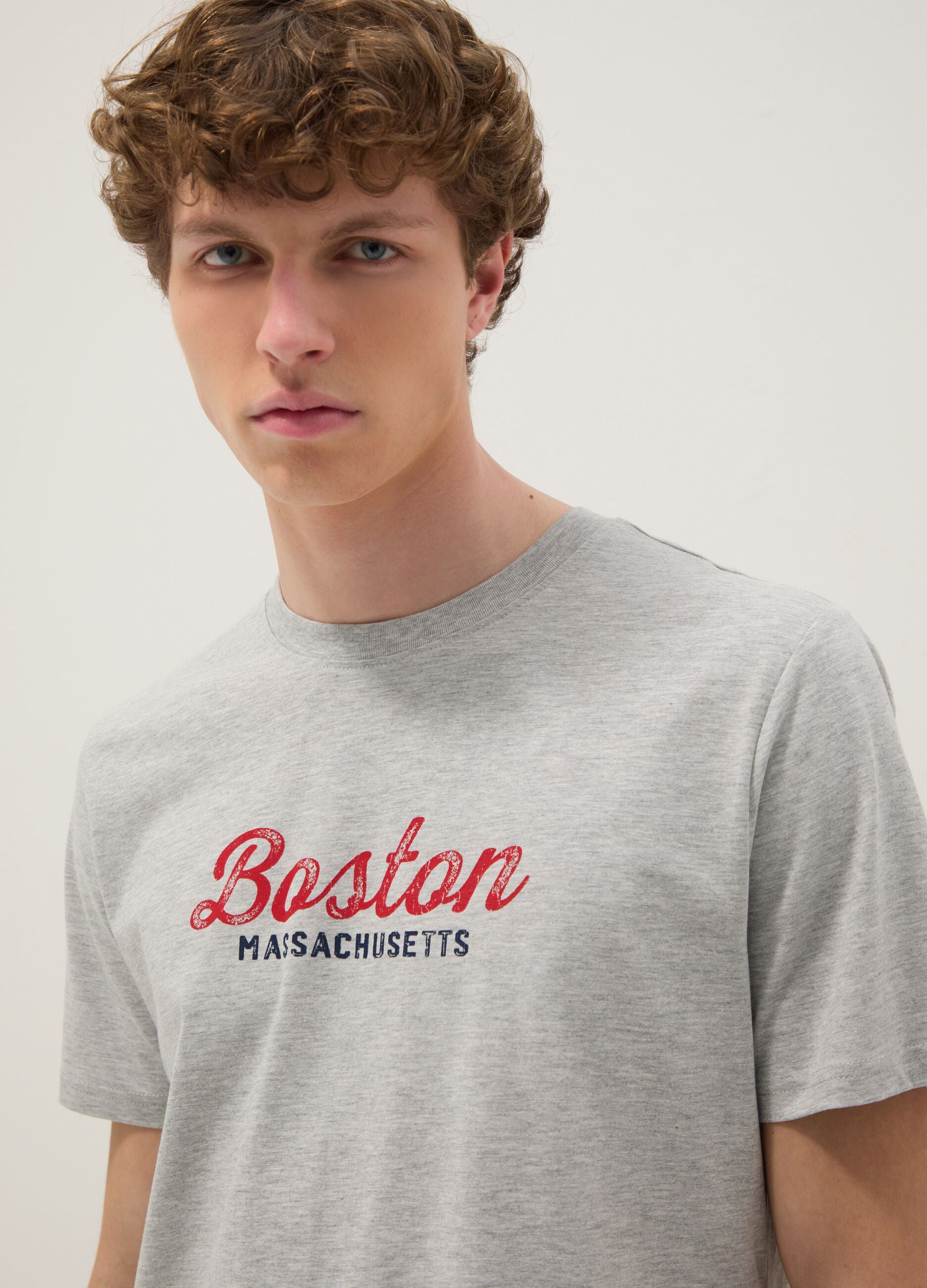 Grey printed T-shirt in pure cotton, regular fit