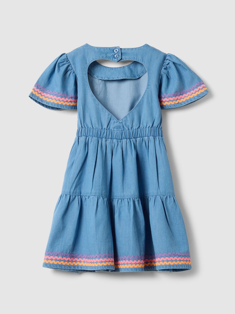 Girls' regular fit blue denim pure cotton dress with ruffles_1