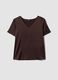 Brown satin stretch V-neck blouse, regular fit_0