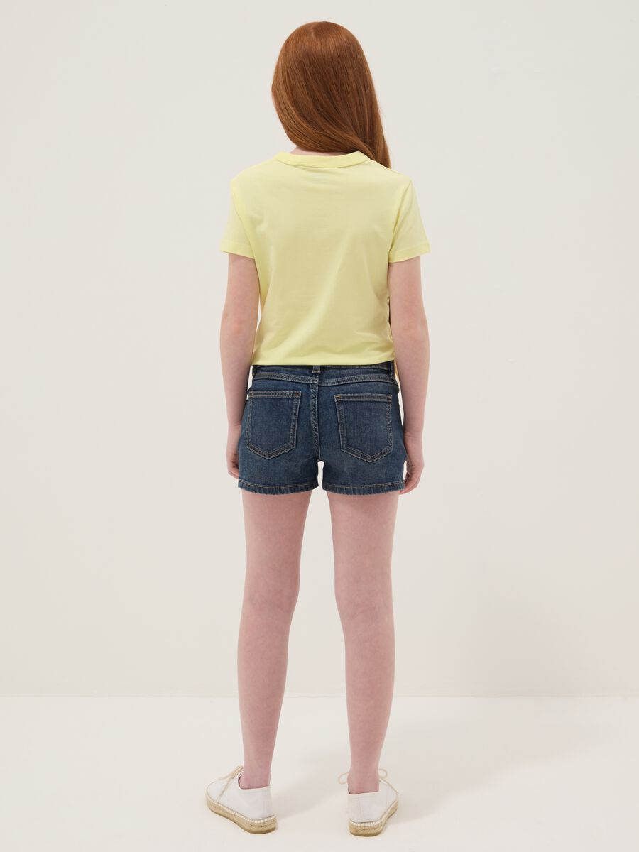 Blue stretch cotton-blend denim shorts for girls, slim fit_1