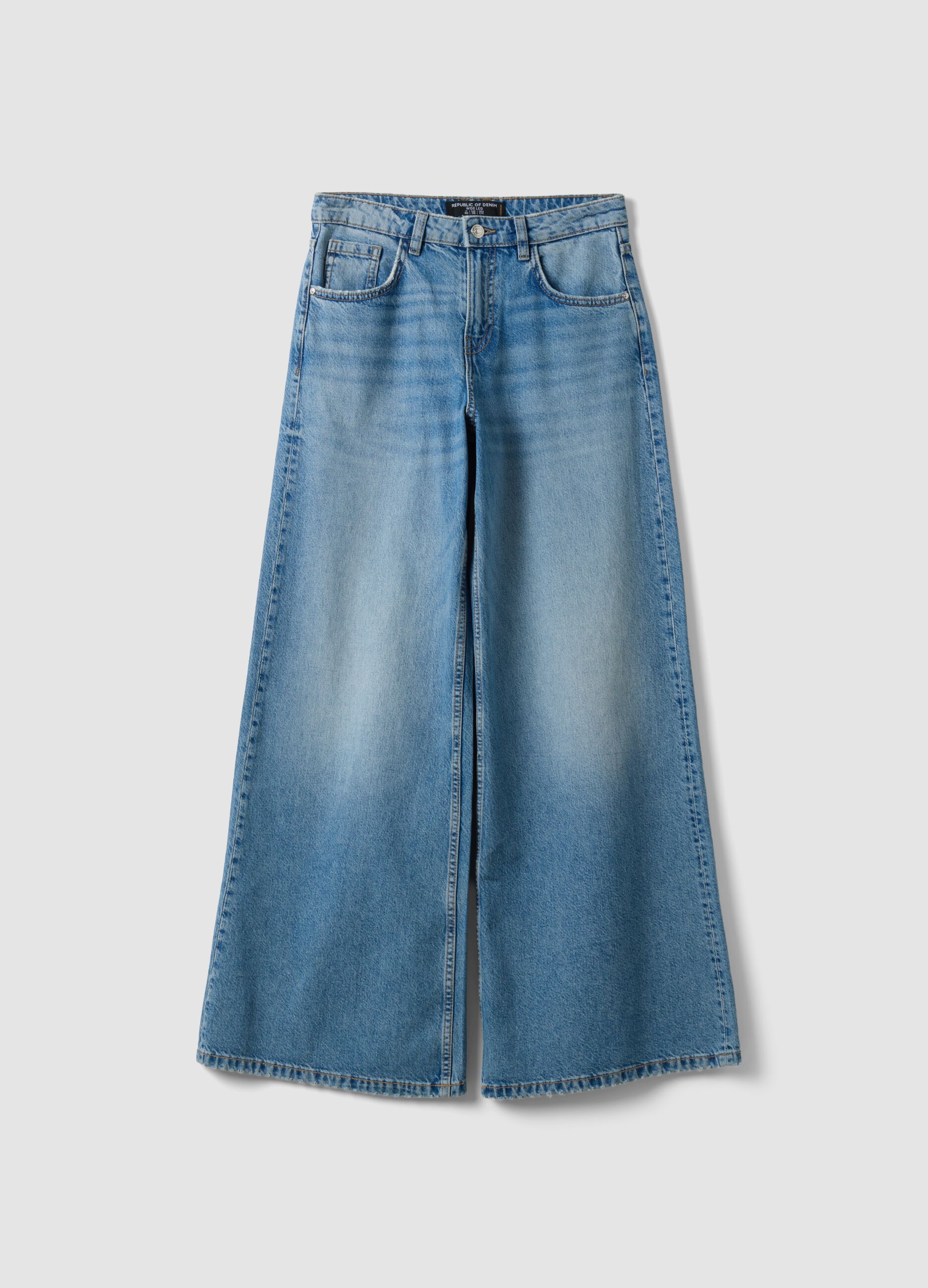 Light Blue Low-Rise Pure Cotton Wide-Leg Jeans