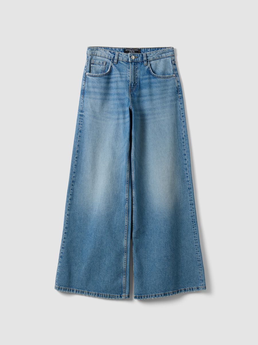 Light Blue Low-Rise Pure Cotton Wide-Leg Jeans_4