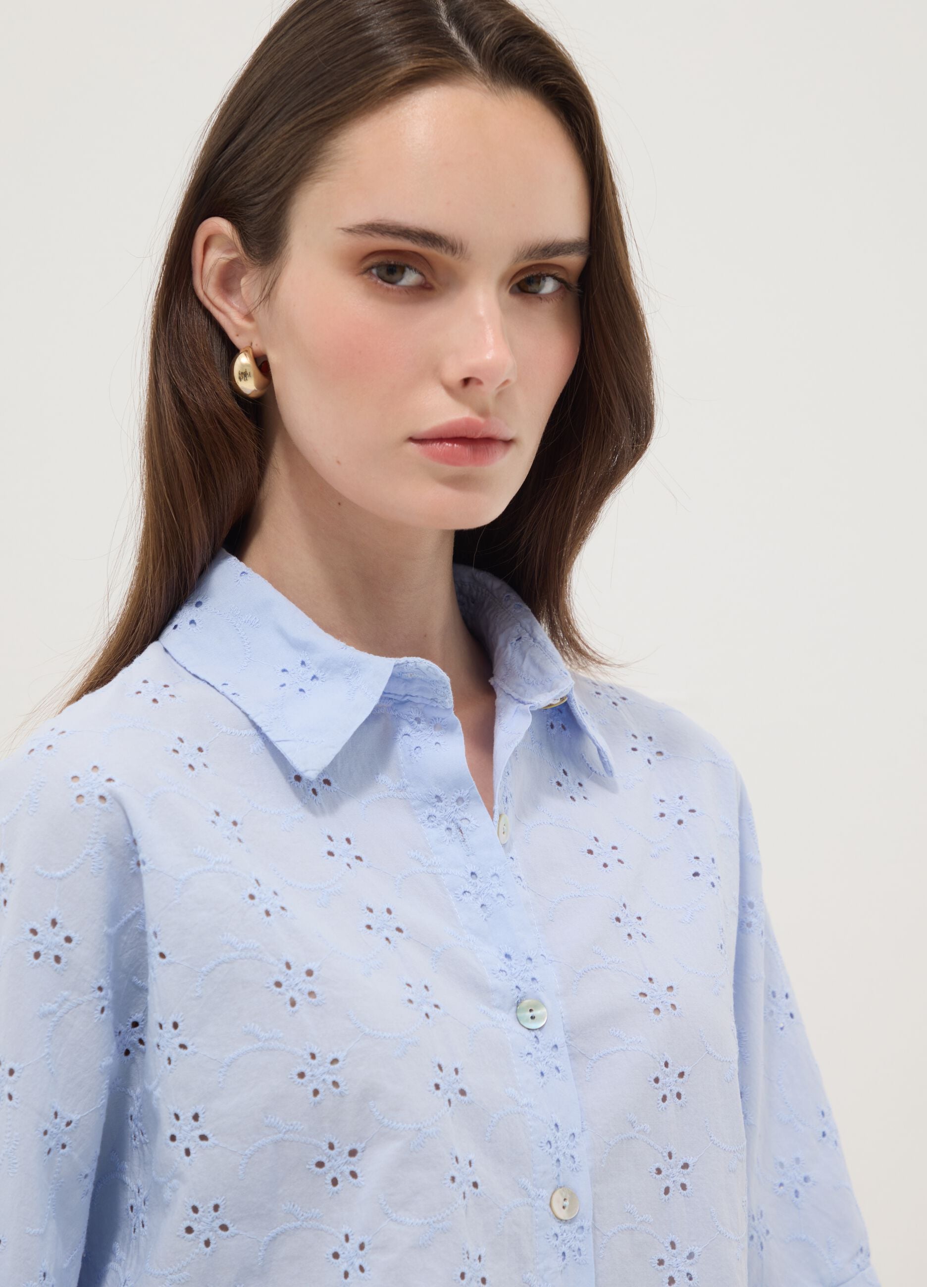 Sky blue openwork pure cotton shirt, regular fit