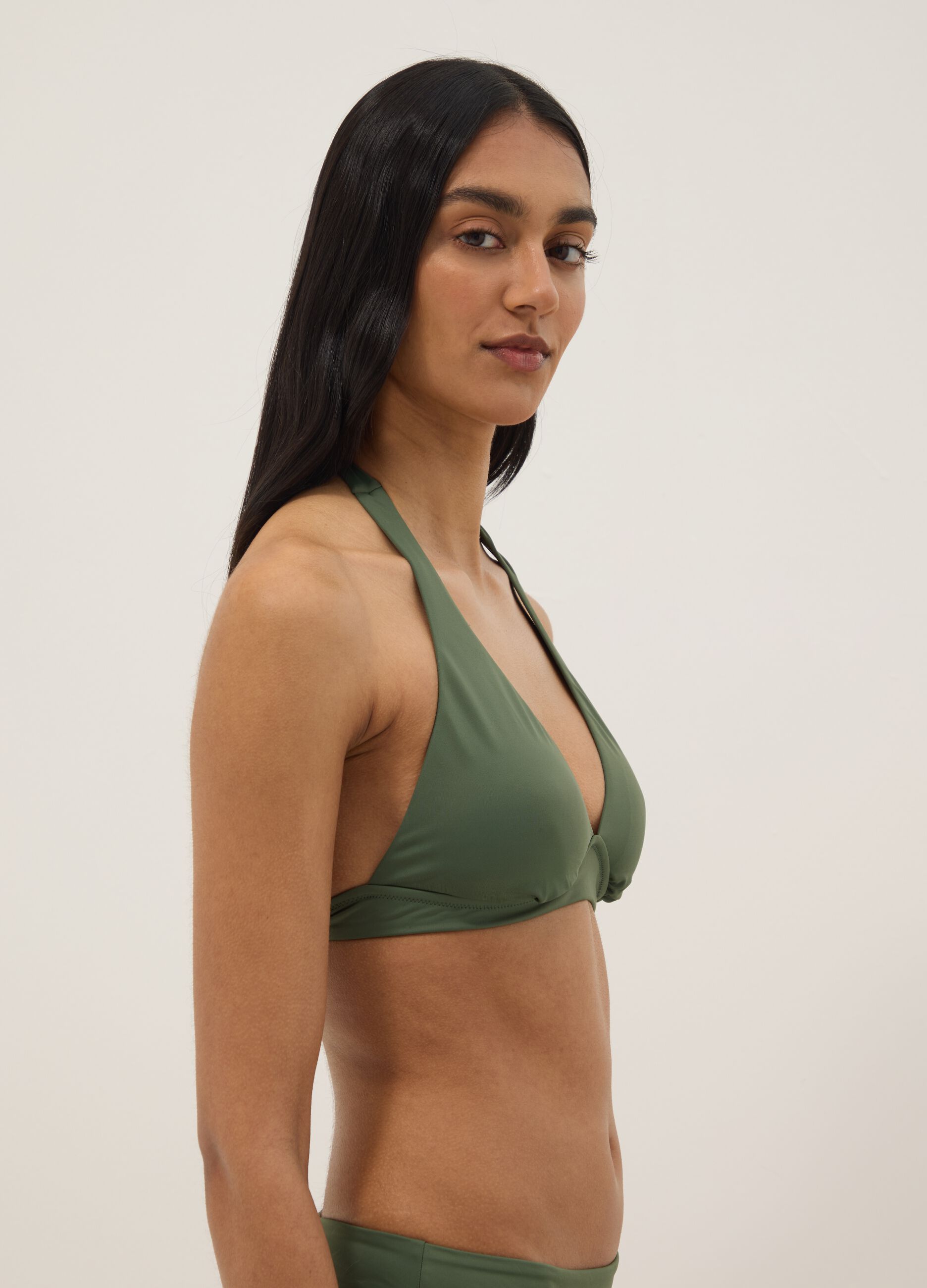 Green stretch triangle bikini top