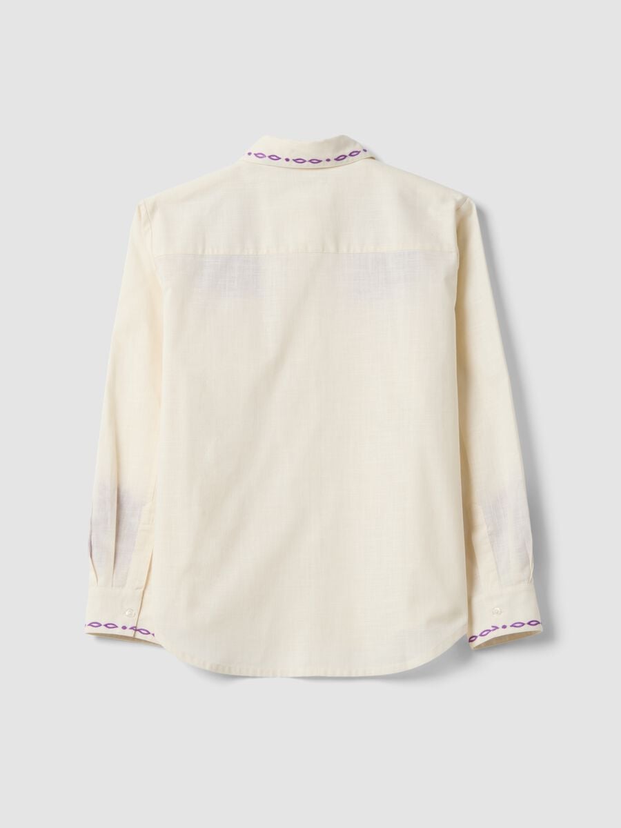 White pure cotton oversized shirt with purple embroidery_6