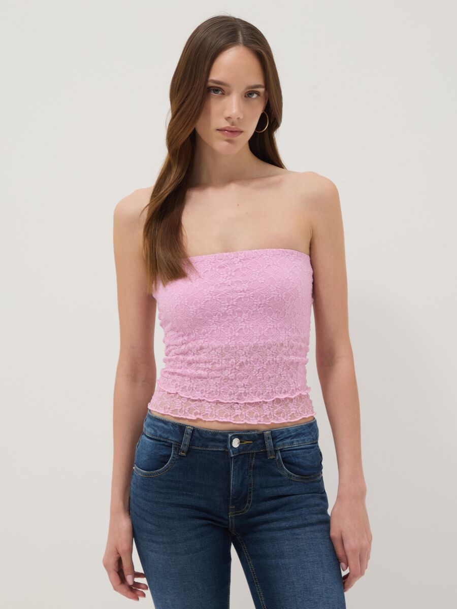 Top rosa corto in tessuto elasticizzato_1