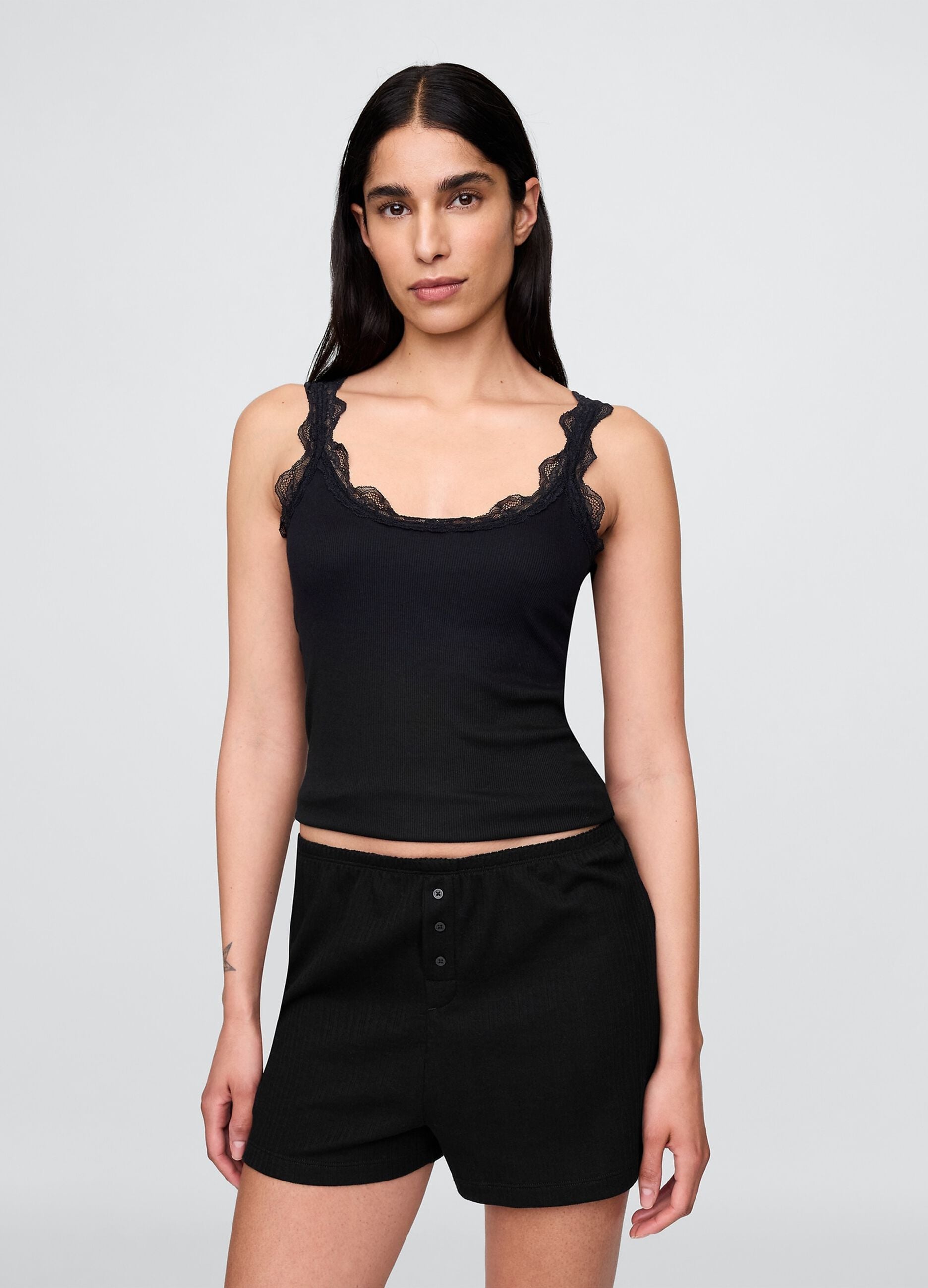 Black pyjamas with lace details