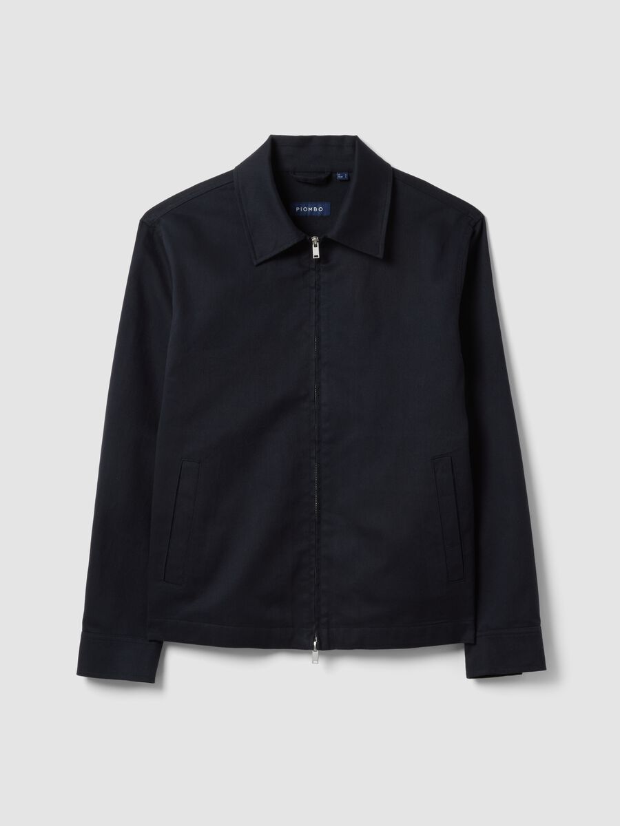 Blue regular fit cotton-linen blend jacket with zip_4