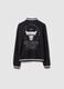 Black cotton blend bomber jacket for kids, regular fit with print_4