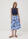 Blue and white cotton midi skirt with floral print_0