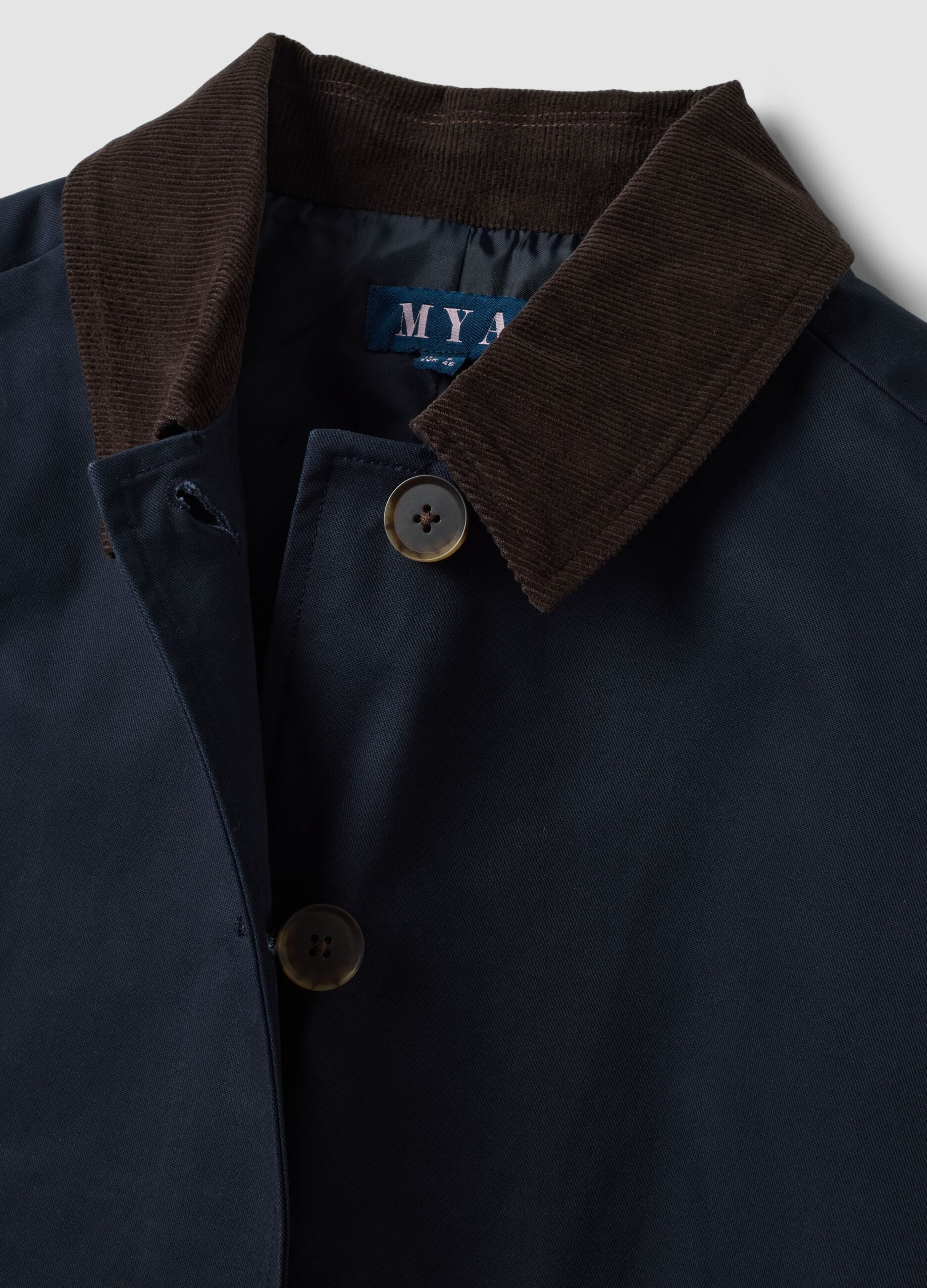 Blue pure cotton jacket with contrast collar, regular fit