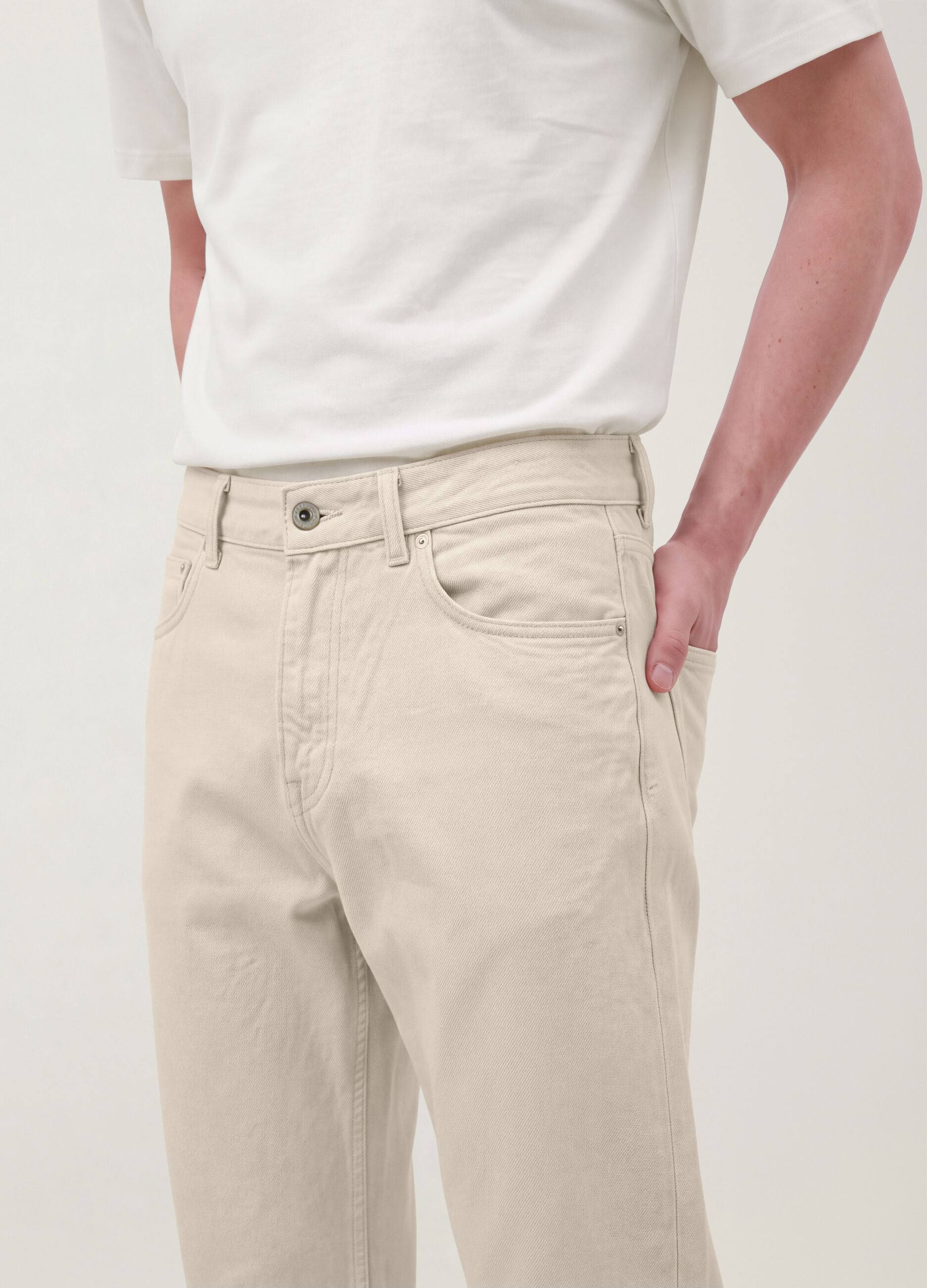 Beige pure cotton twill straight-fit jeans