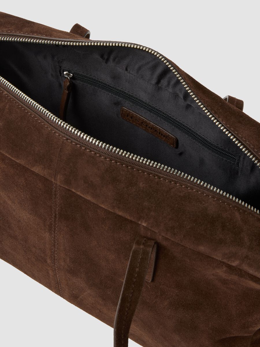 Borsa marrone in vera pelle con doppi manici e zip_2