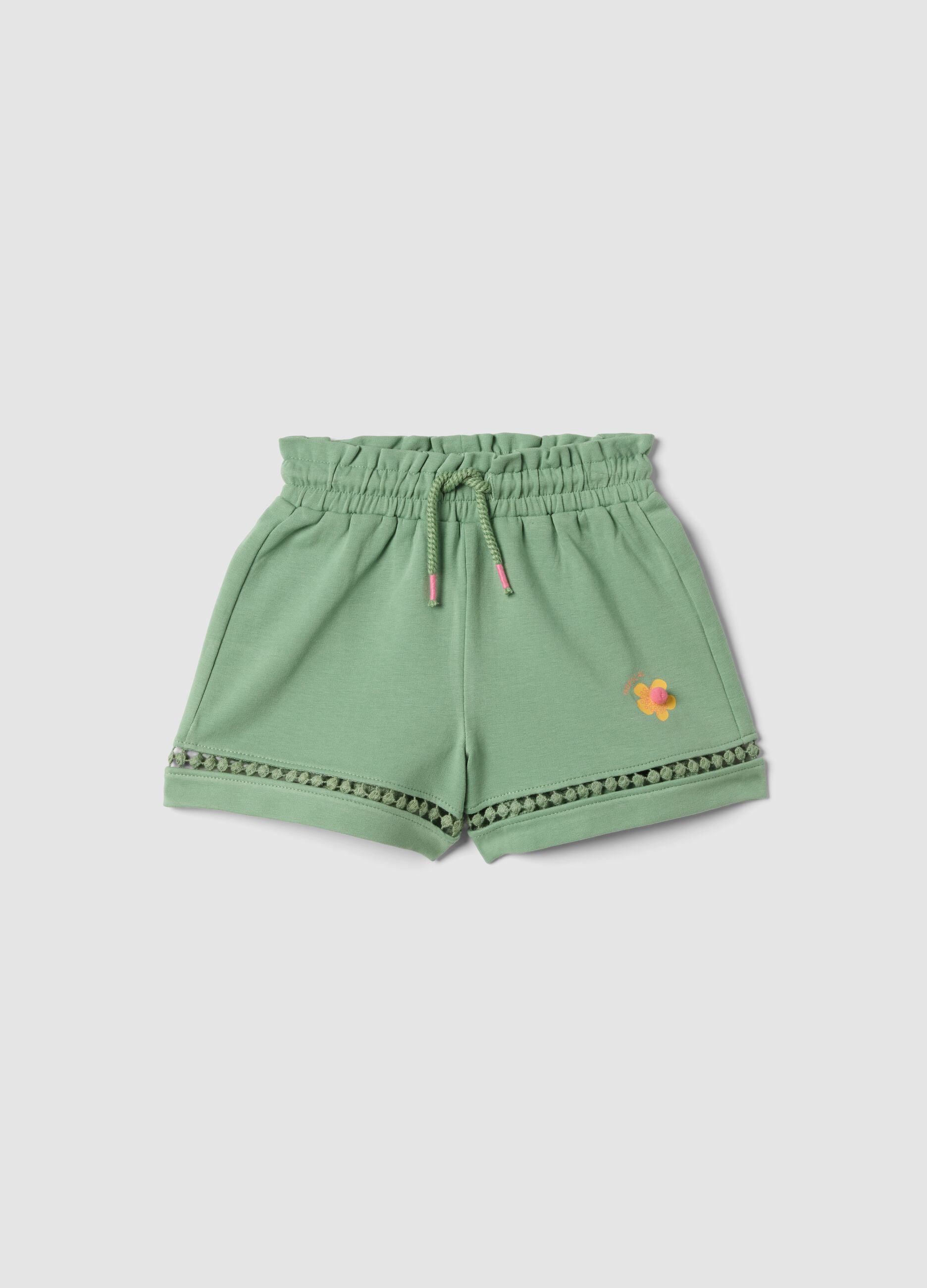 Green stretch cotton shorts for baby girl, regular fit