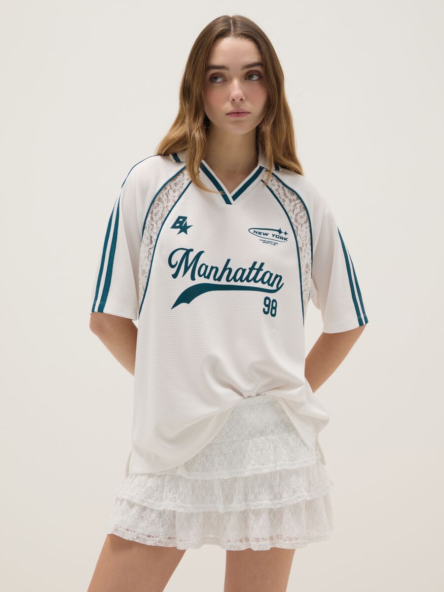 White relaxed fit V-neck t-shirt with sporty details_1