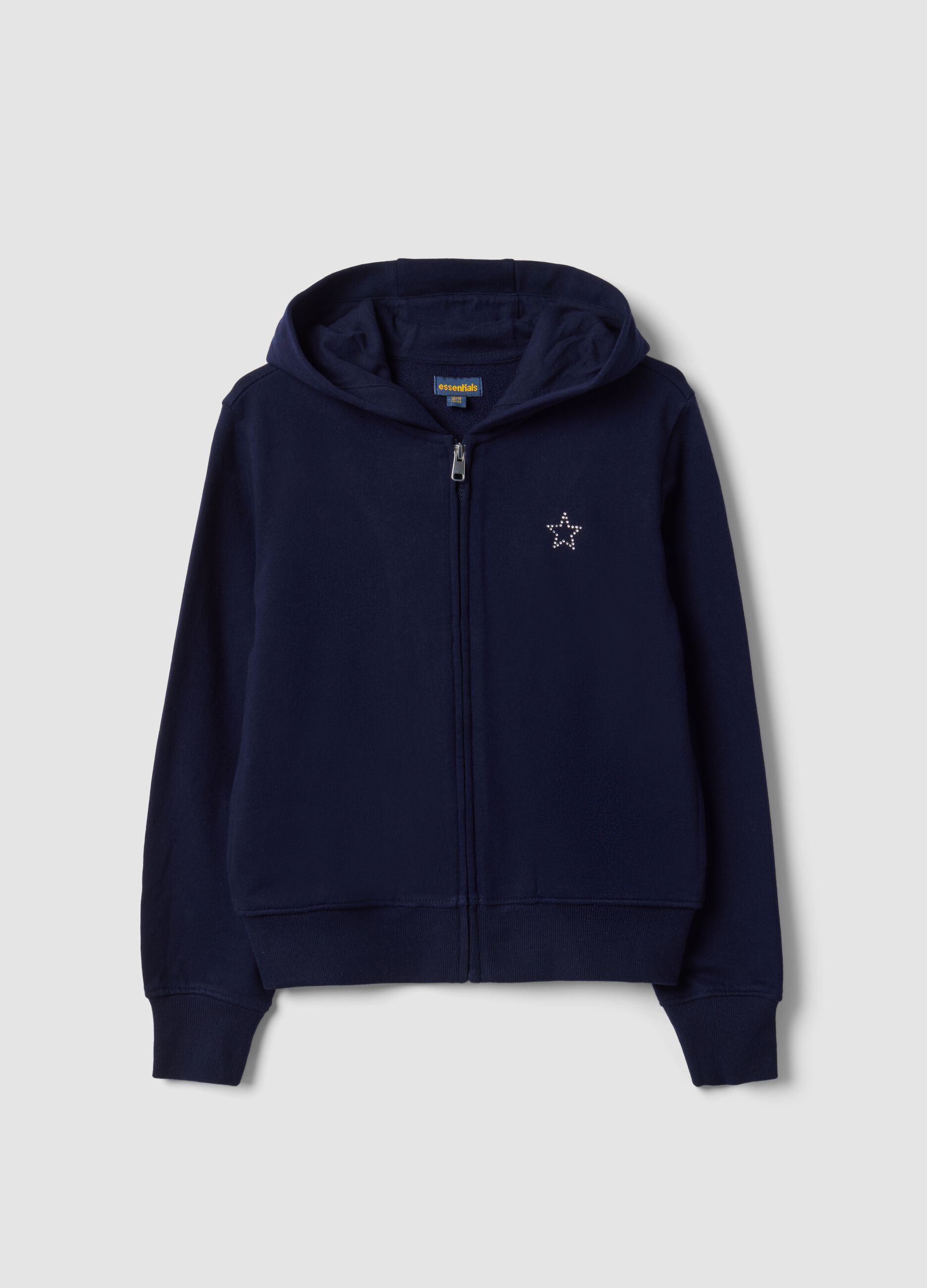 Blue pure organic cotton hooded sweatshirt with star for girls
