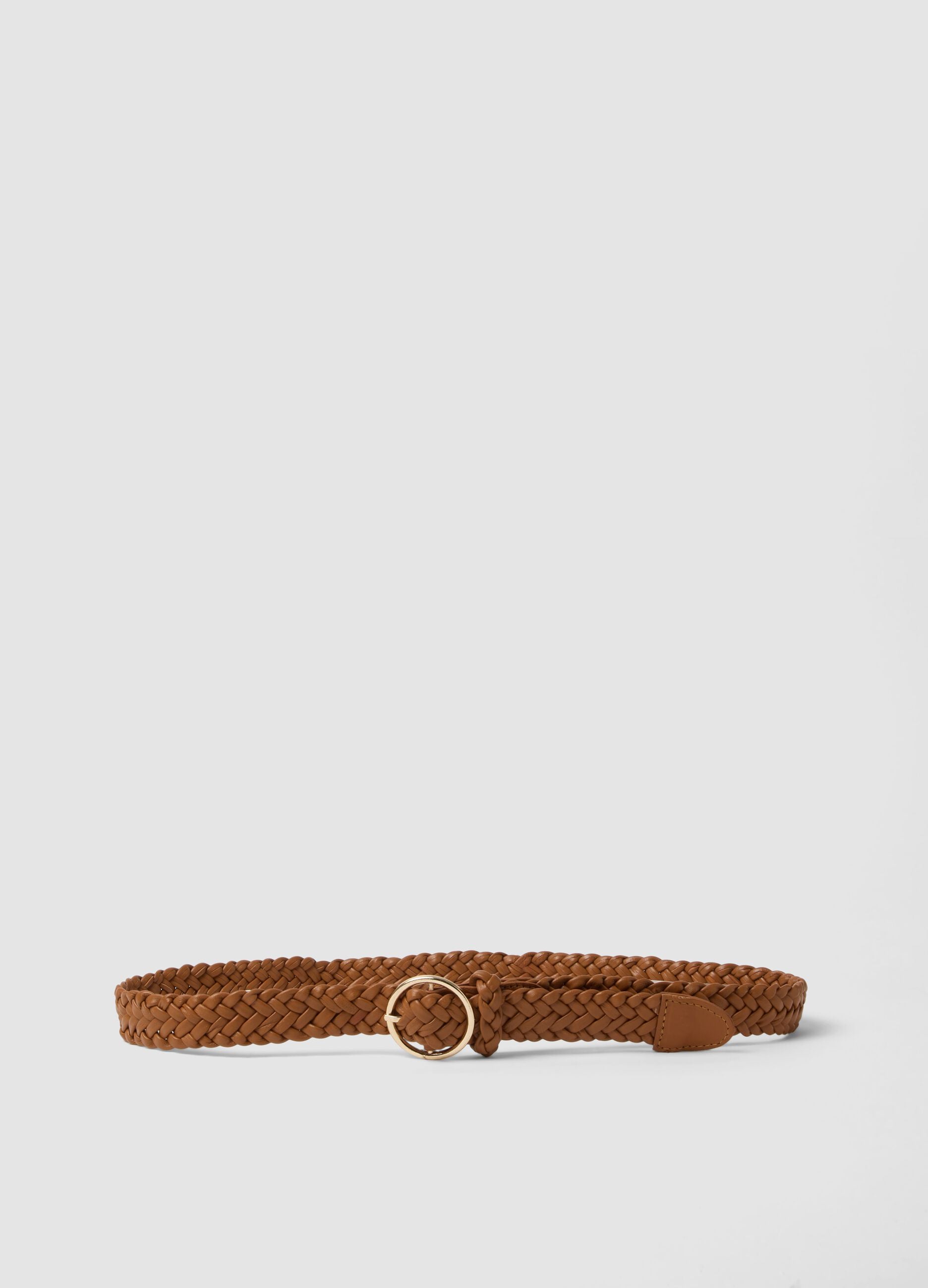 Brown braided belt in pure goat leather