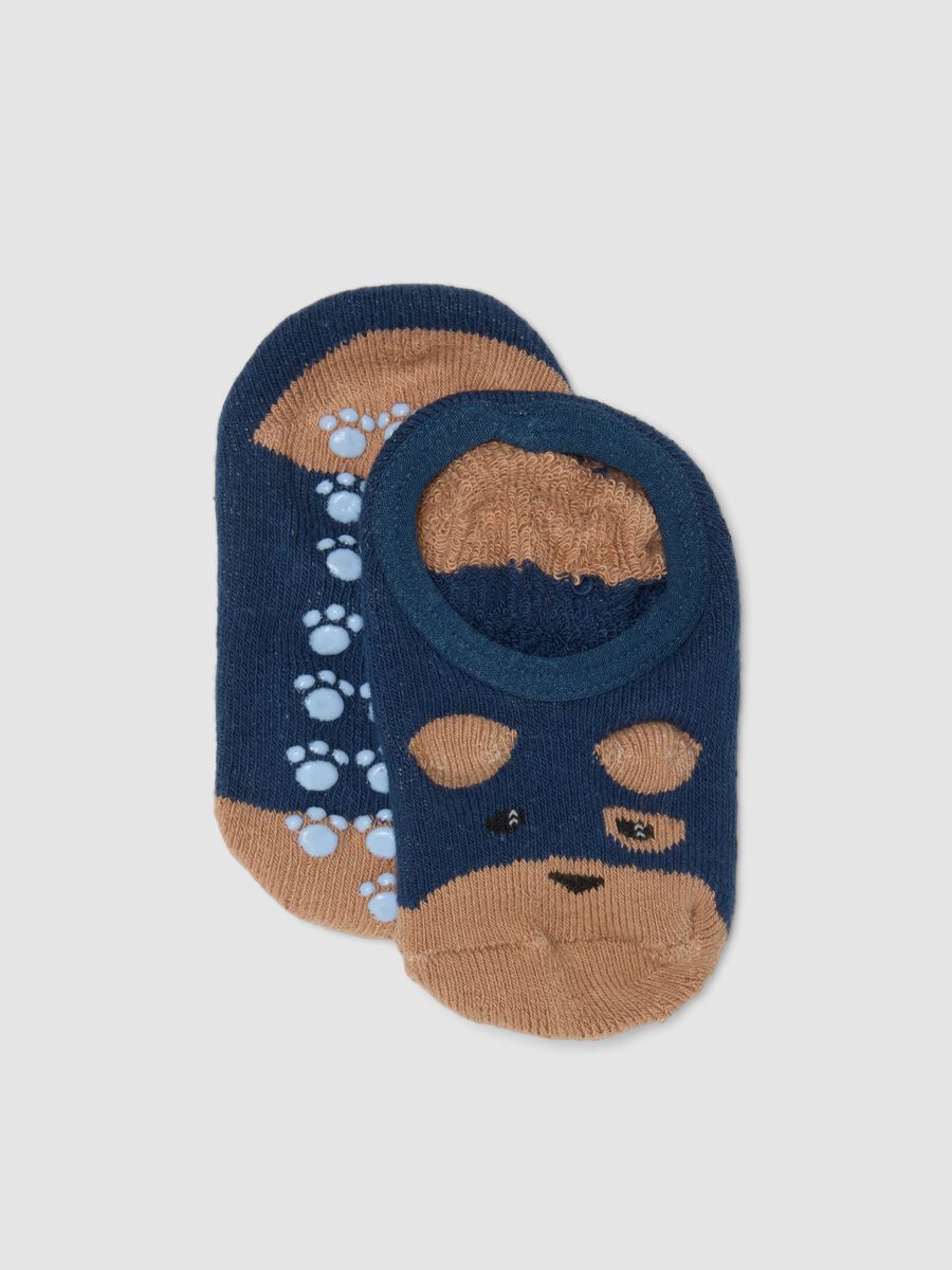 Blue non-slip organic stretch cotton baby socks with puppy motif_0