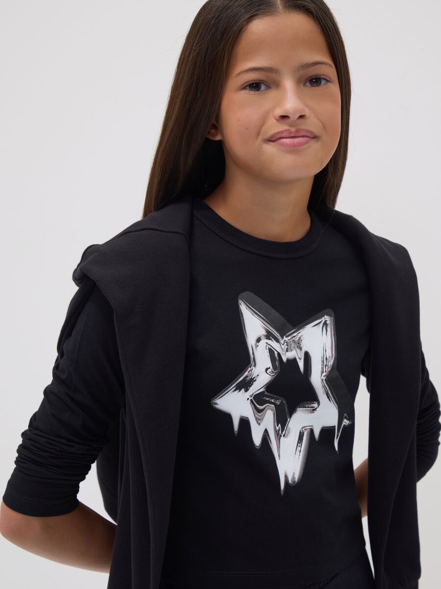 Black organic cotton T-shirt with ribbed neckline for girls_2